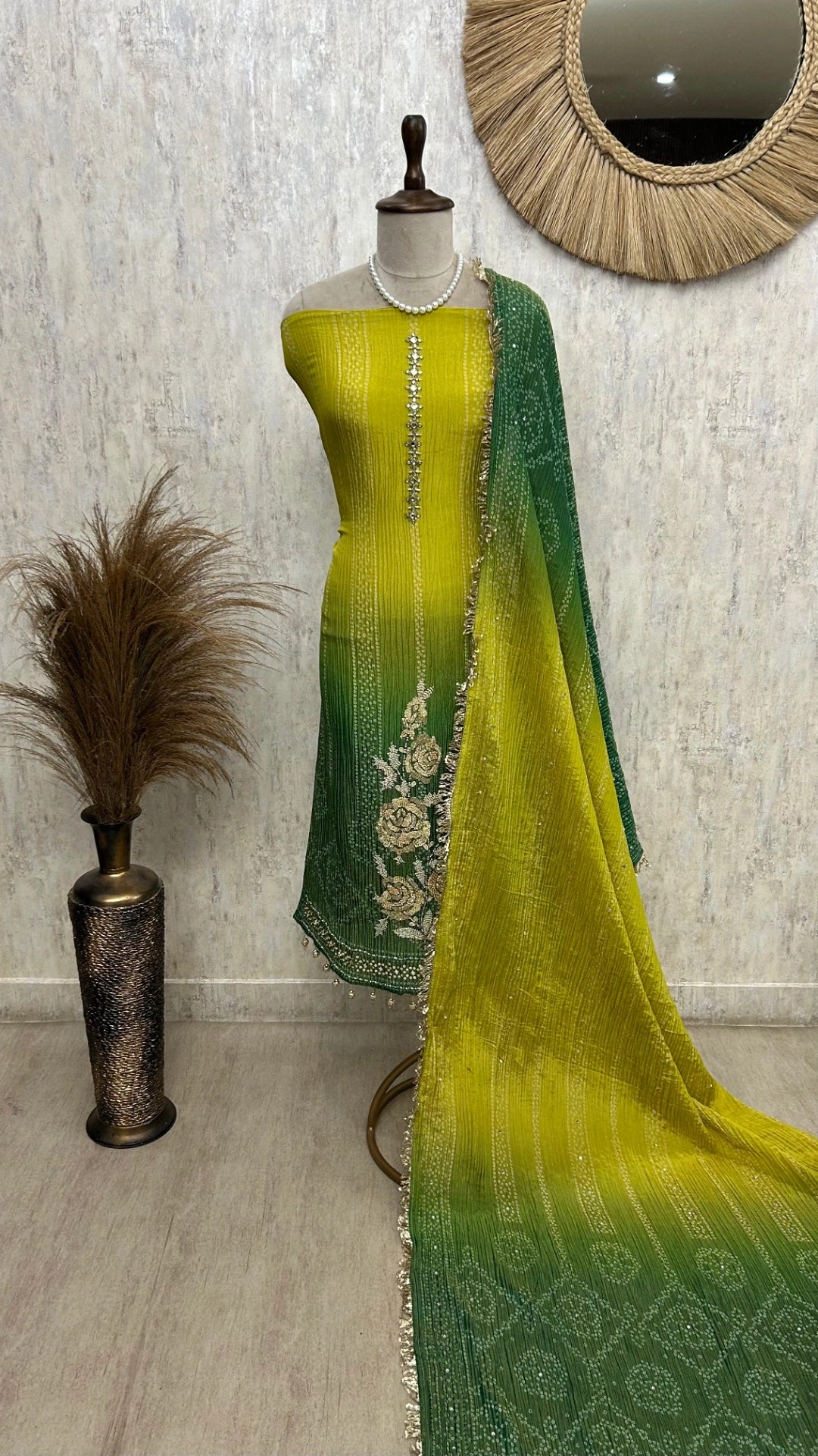 Crush Tissue Unstitched Suit Set With Ombre Effect