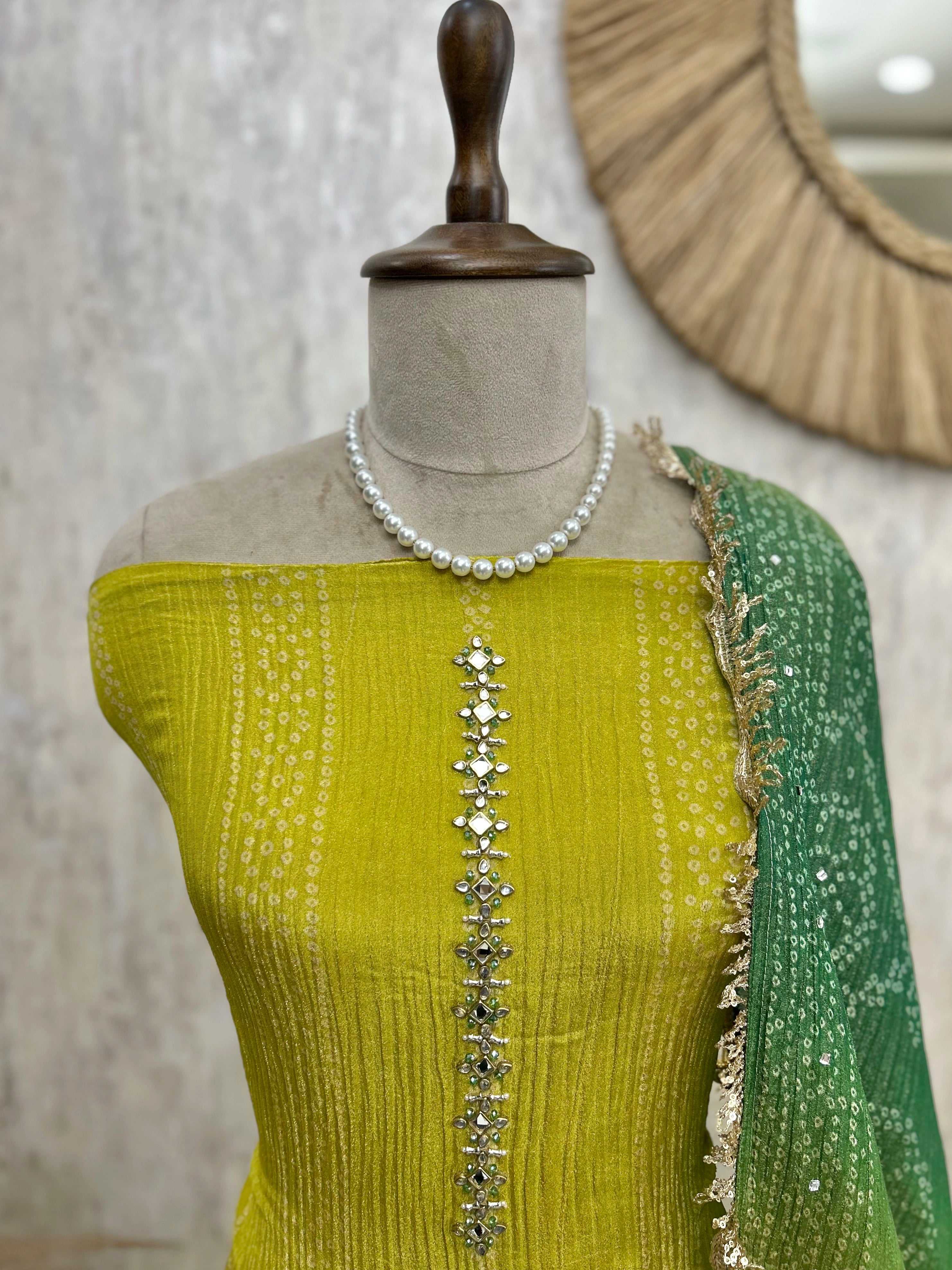 Crush Tissue Unstitched Suit Set With Ombre Effect