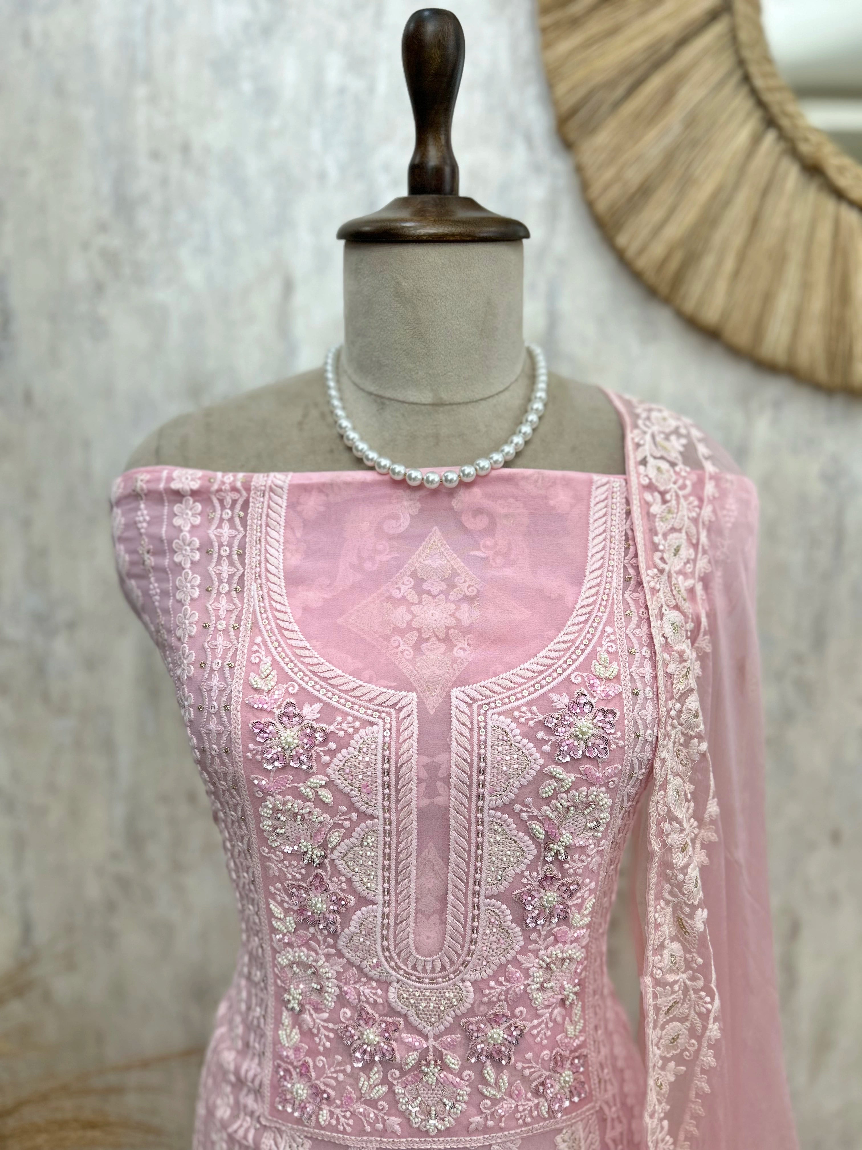 Lucknowi Georgette Unstitched Suit Set