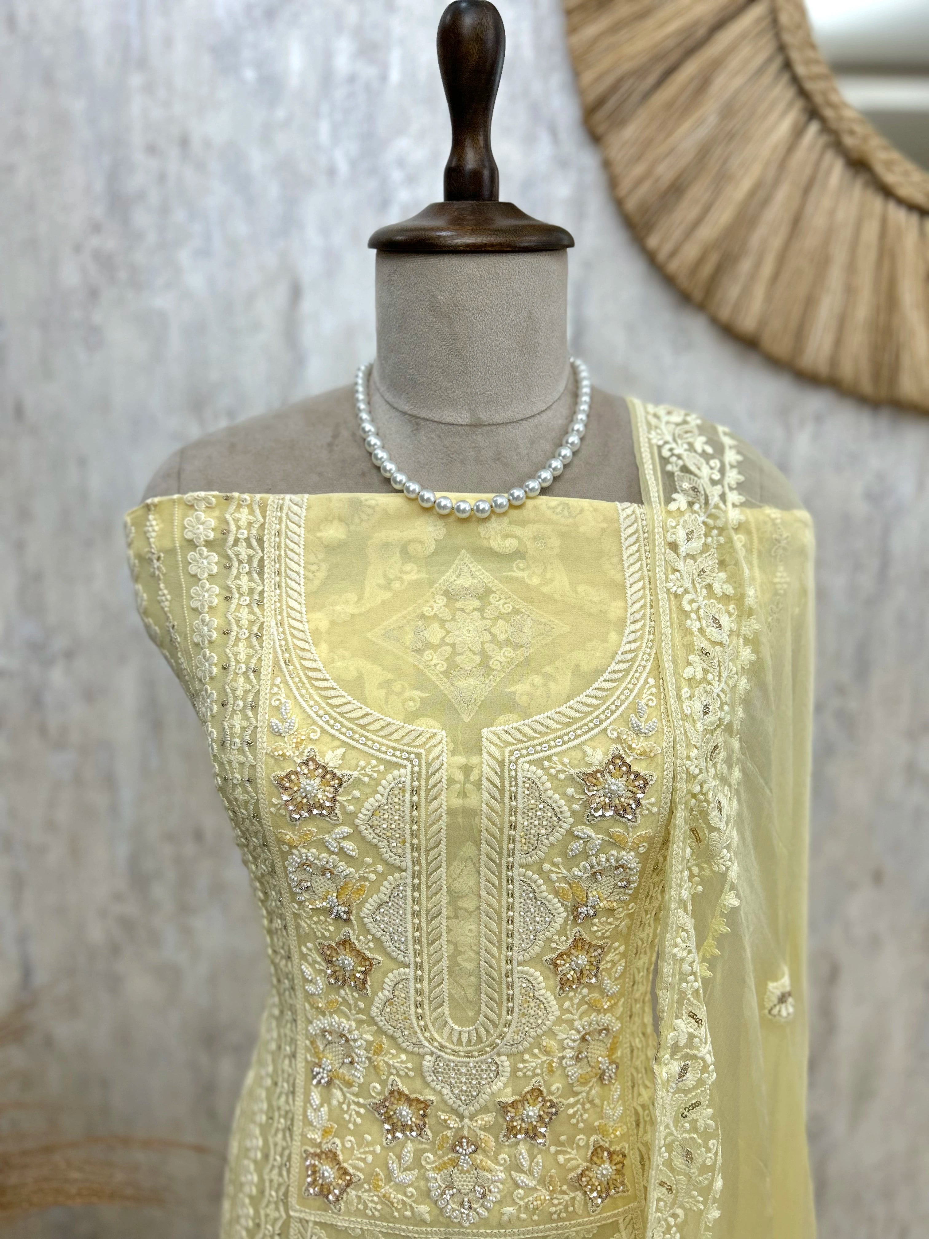 Lucknowi Georgette Unstitched Suit Set