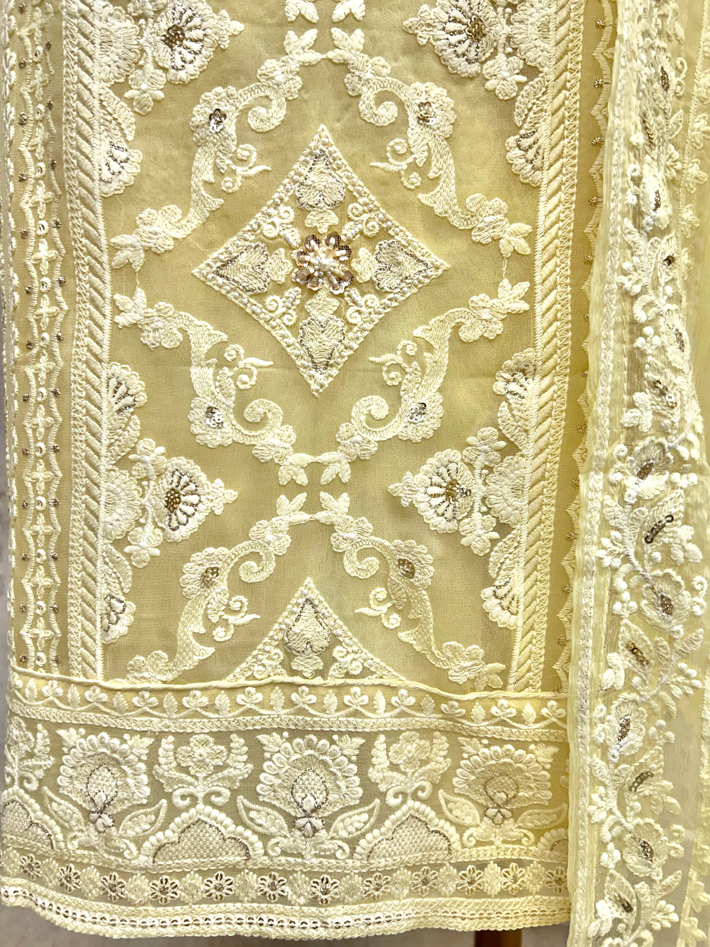 Lucknowi Georgette Unstitched Suit Set