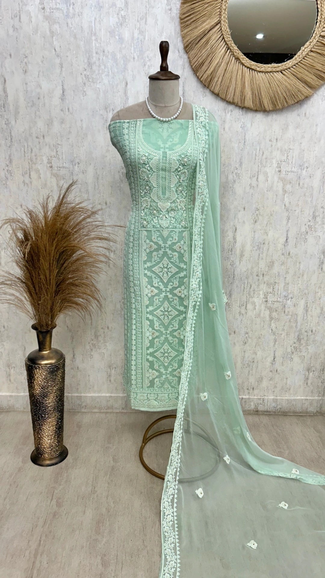 Lucknowi Georgette Unstitched Suit Set