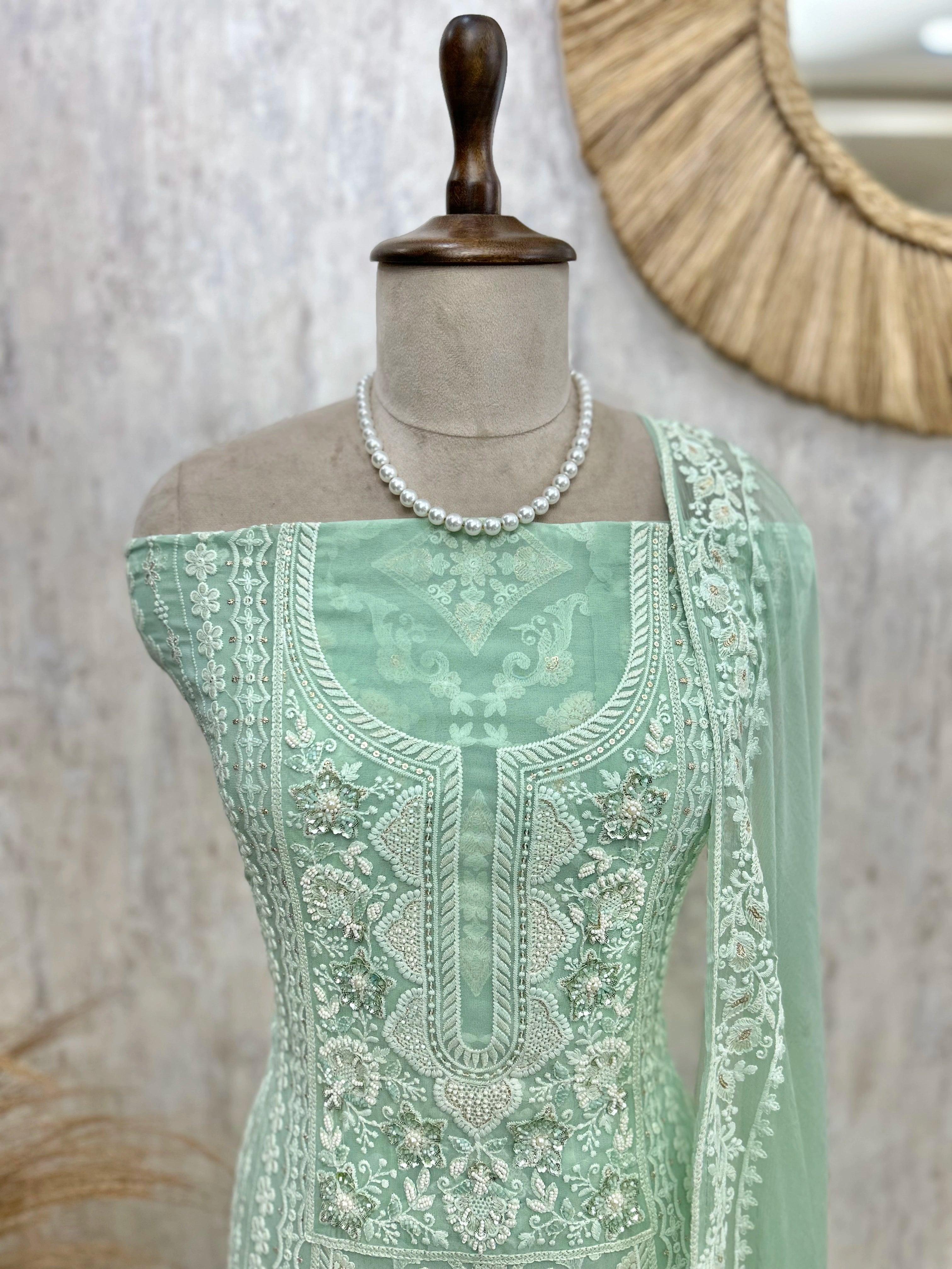 Lucknowi Georgette Unstitched Suit Set