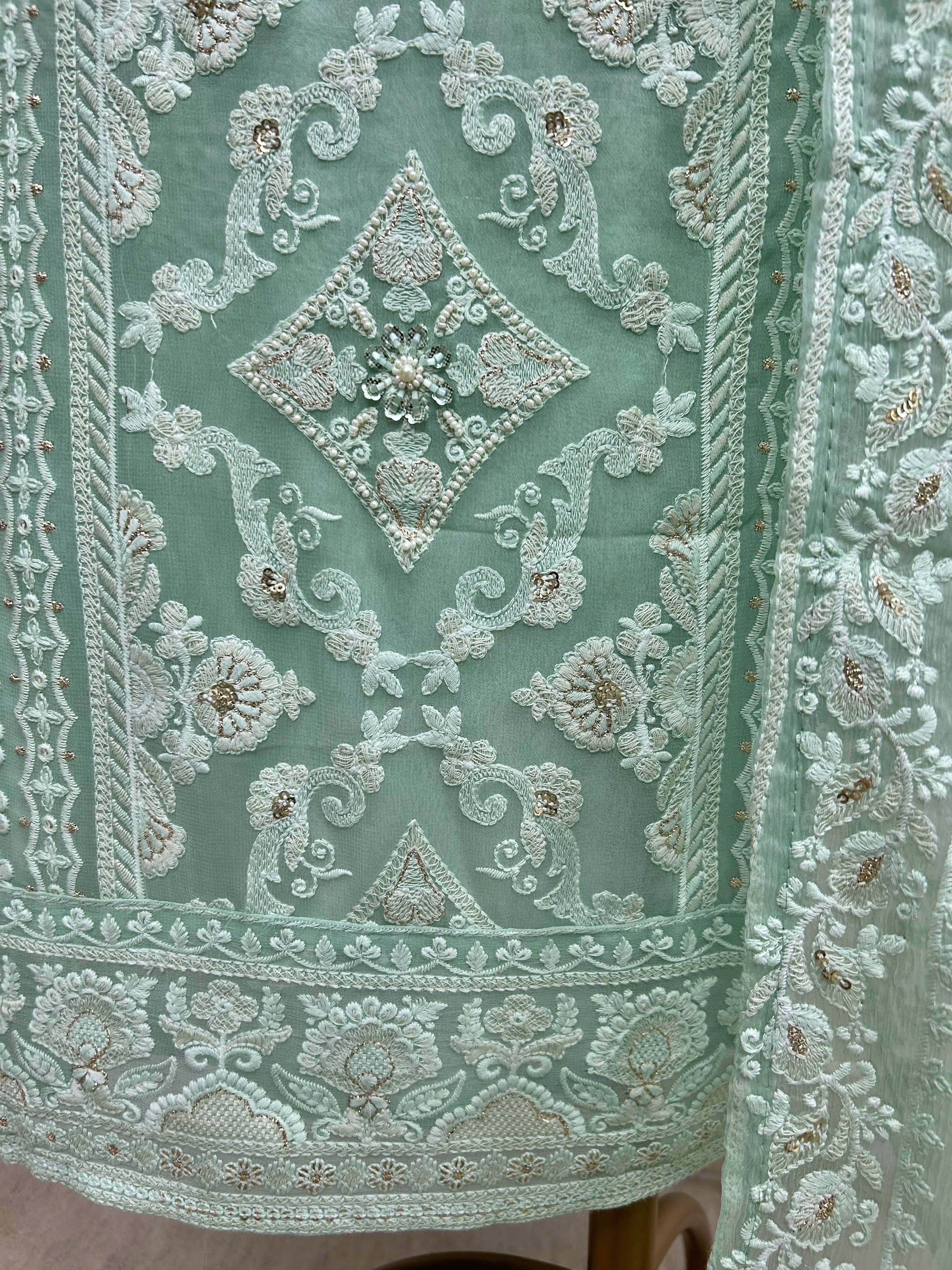 Lucknowi Georgette Unstitched Suit Set