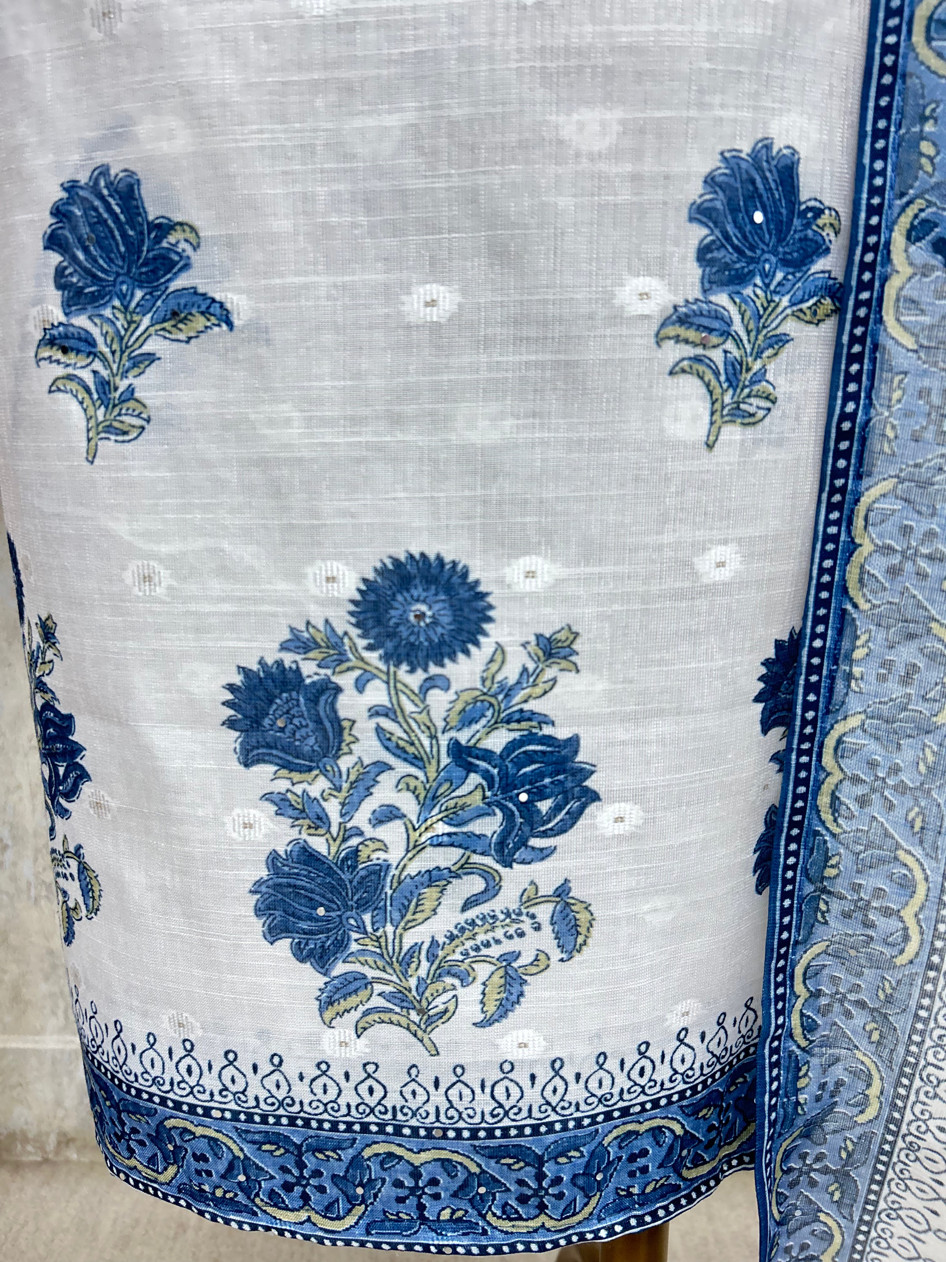 Serene Ethnic Blues Unstiched Suit