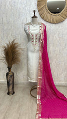 Tissue Silk Unstitched Suit Set With Organza Dupatta