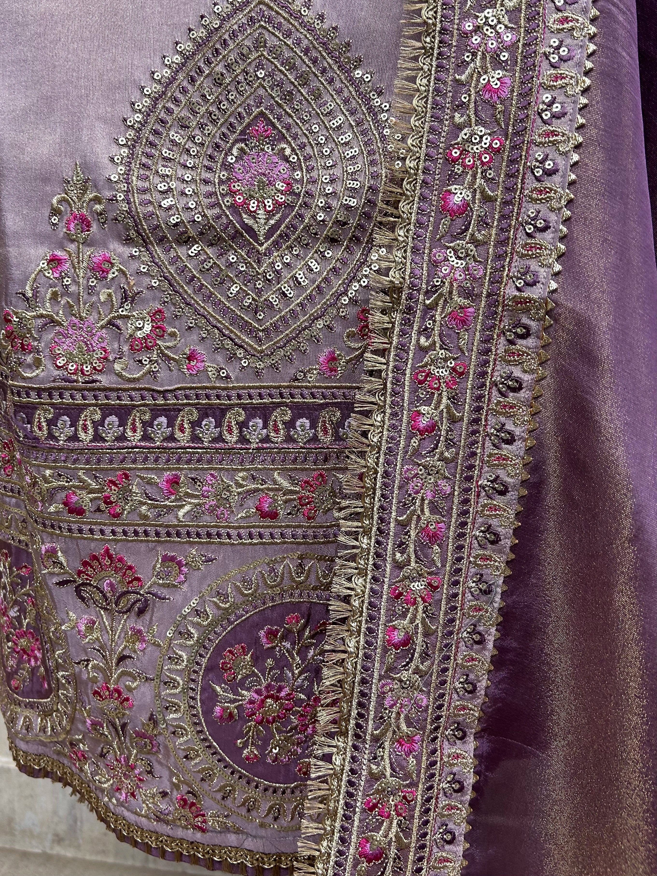 Tissue Unstitched Suit Set Featuring Tissue Dupatta