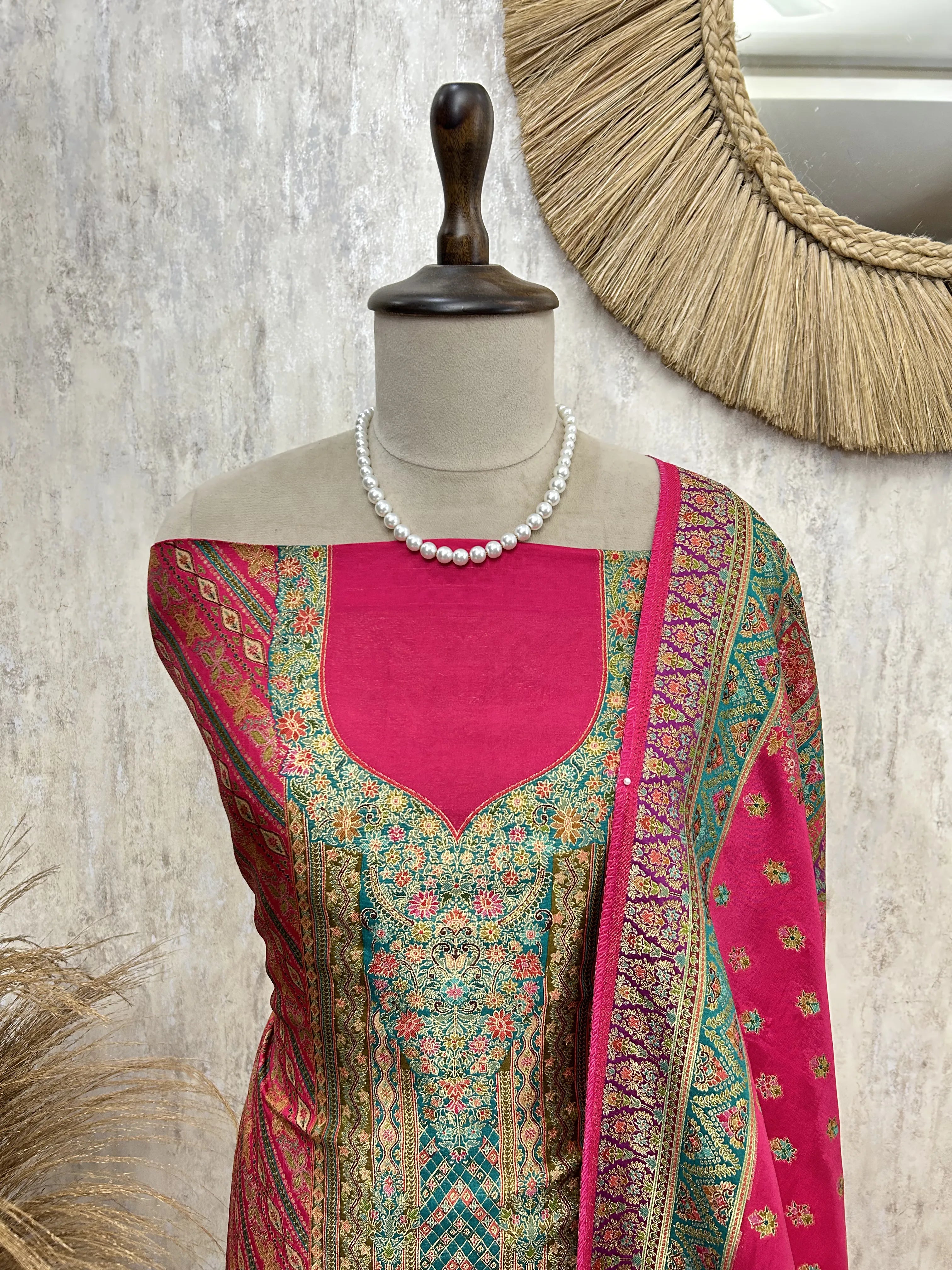 Vibrant Ethnic Weave Unstiched Suit