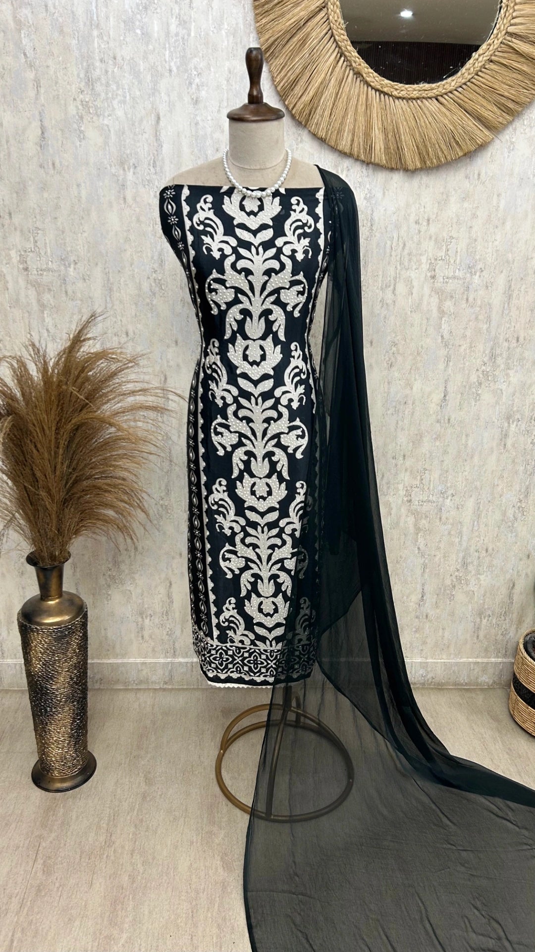 Muslin Unstitched Suit Set With Bead Work