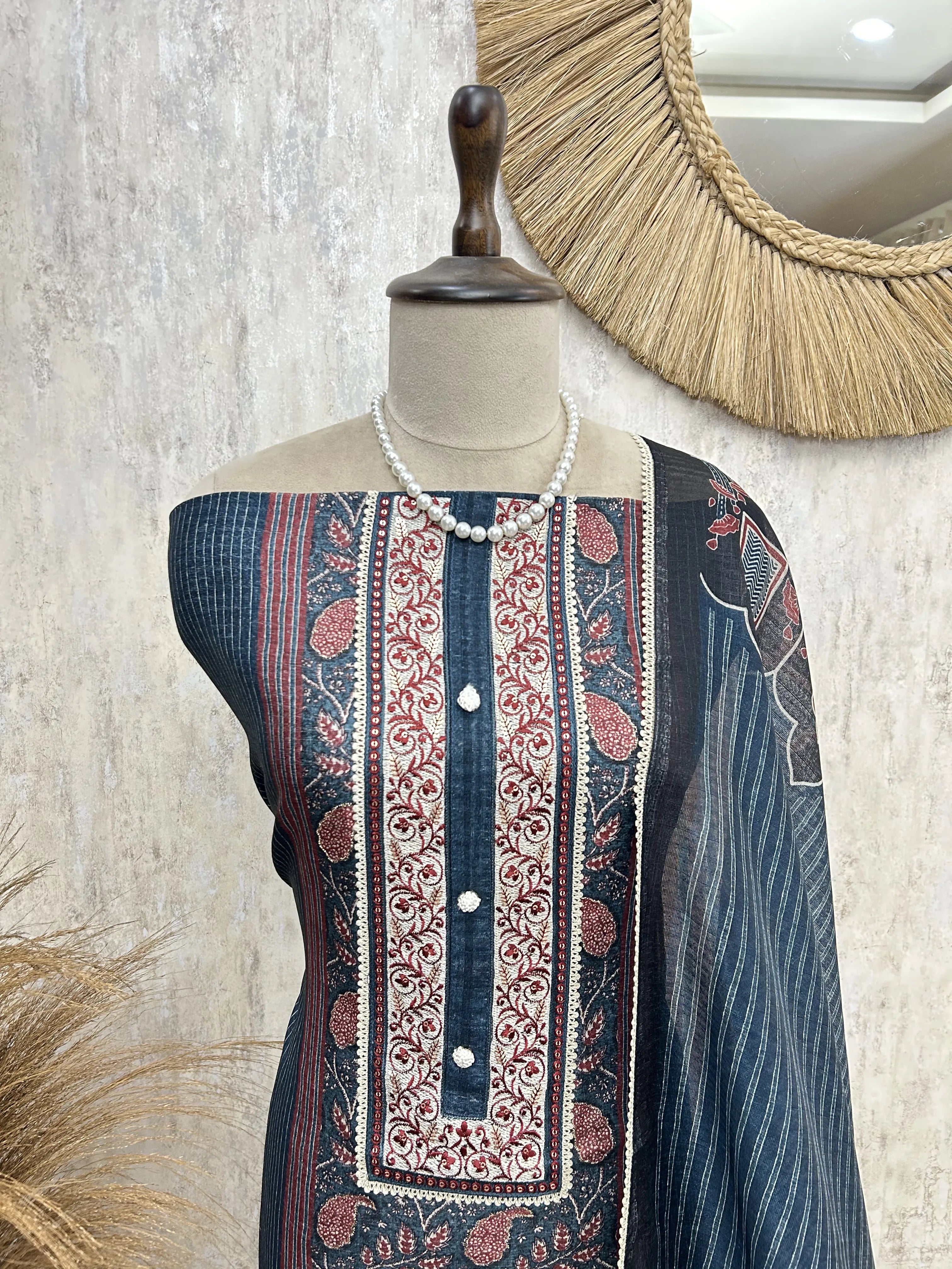 Midnight Ajrakh Elegance Unstiched Suit