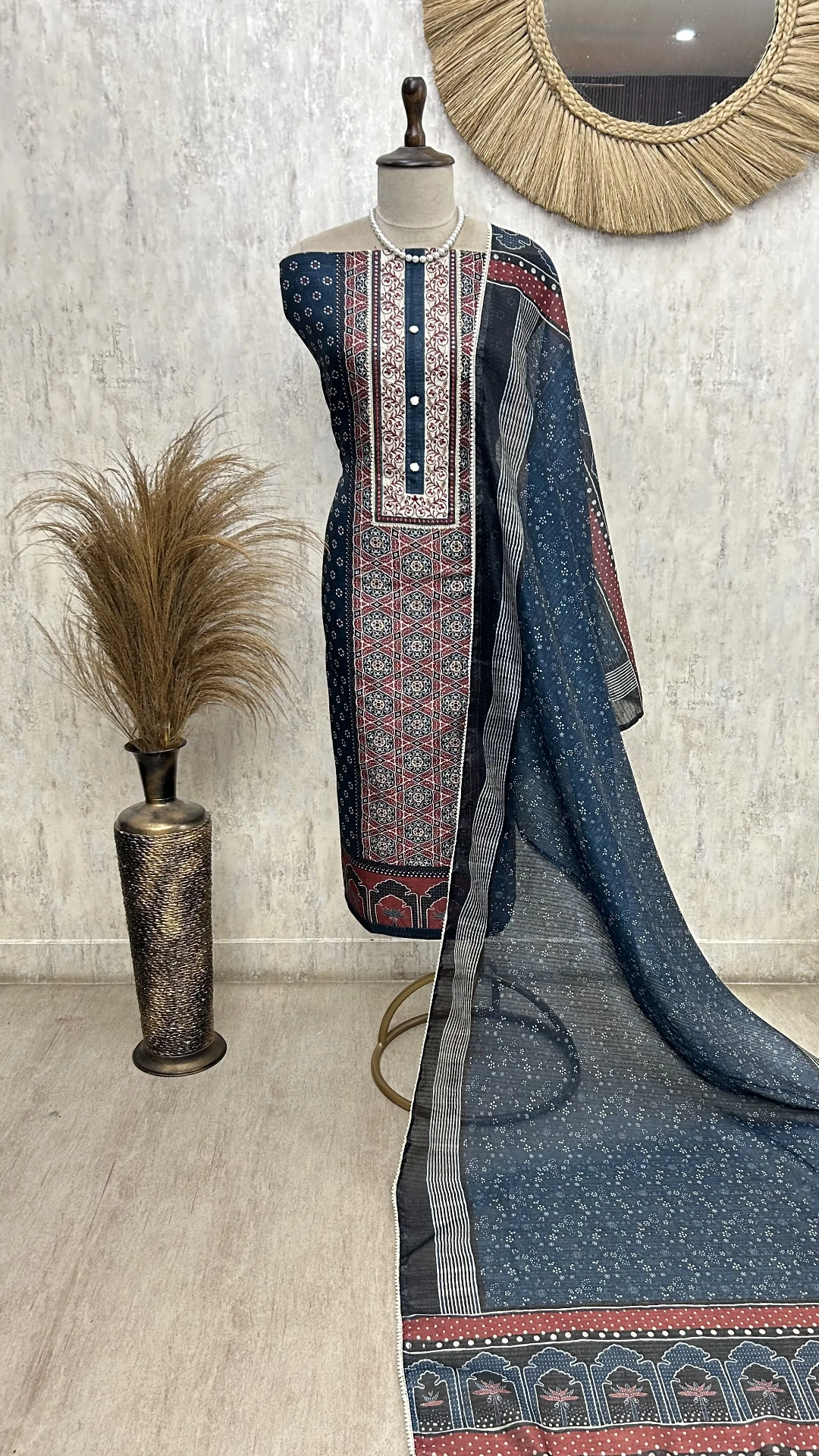 Midnight Ajrakh Elegance Unstiched Suit