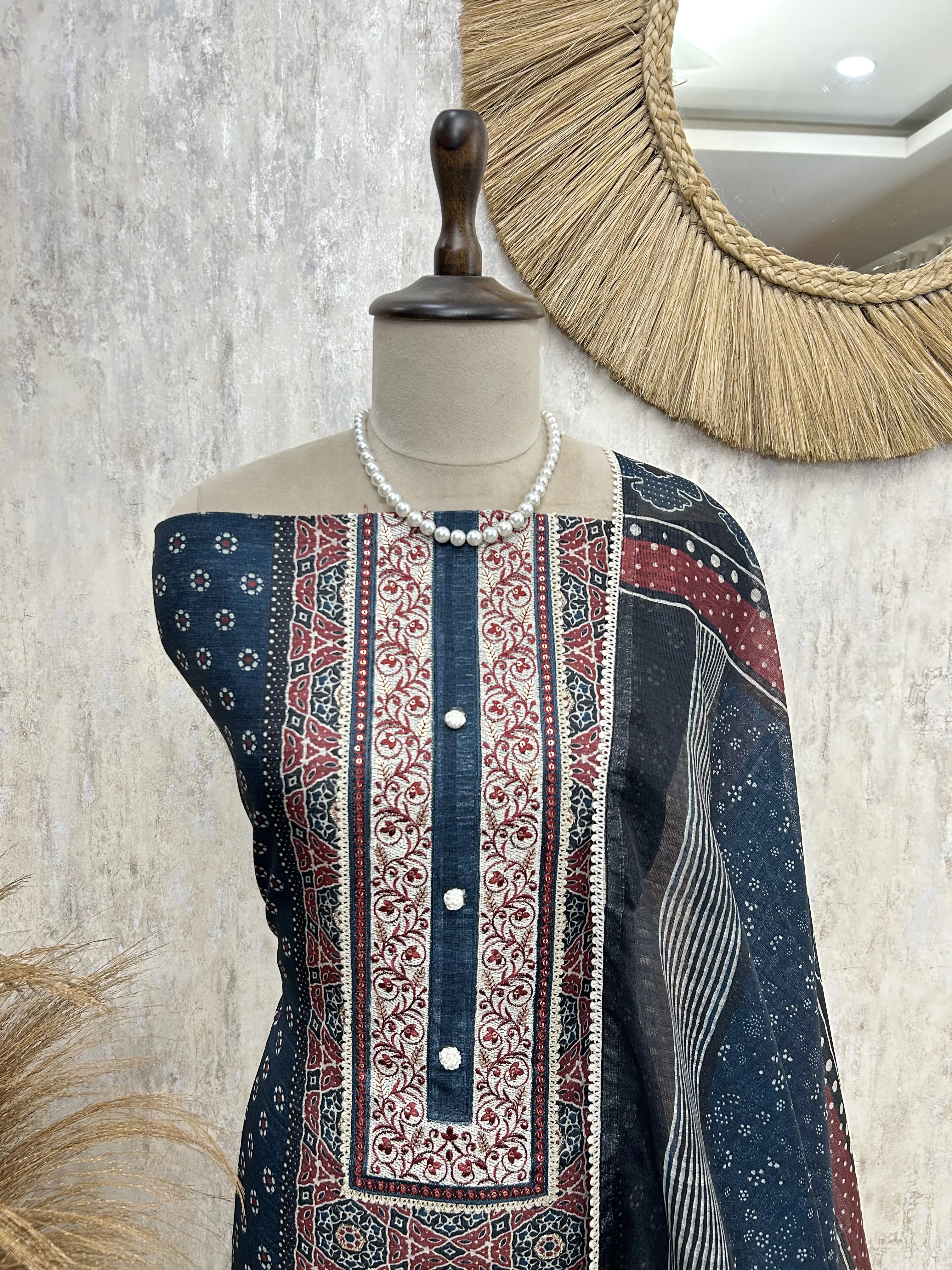 Midnight Ajrakh Elegance Unstiched Suit