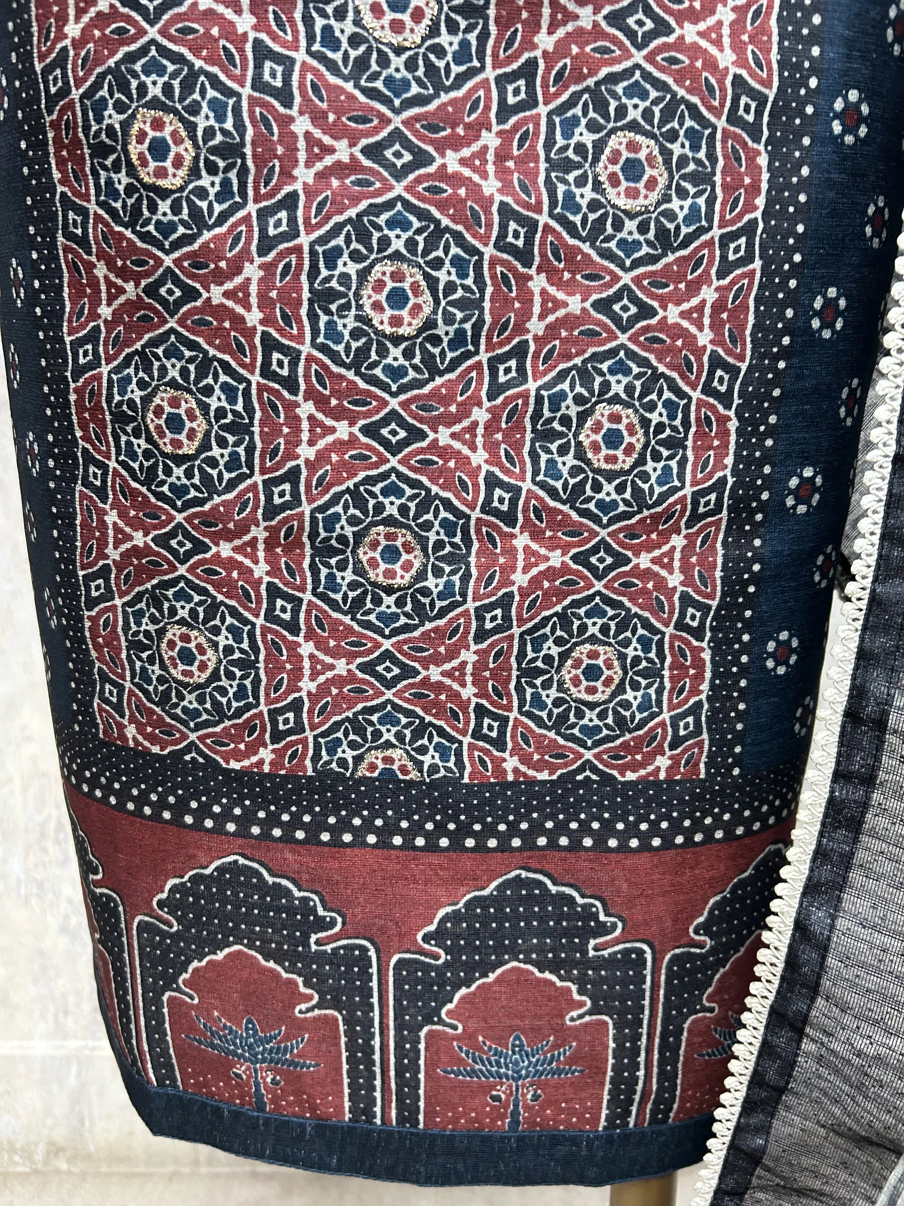 Midnight Ajrakh Elegance Unstiched Suit