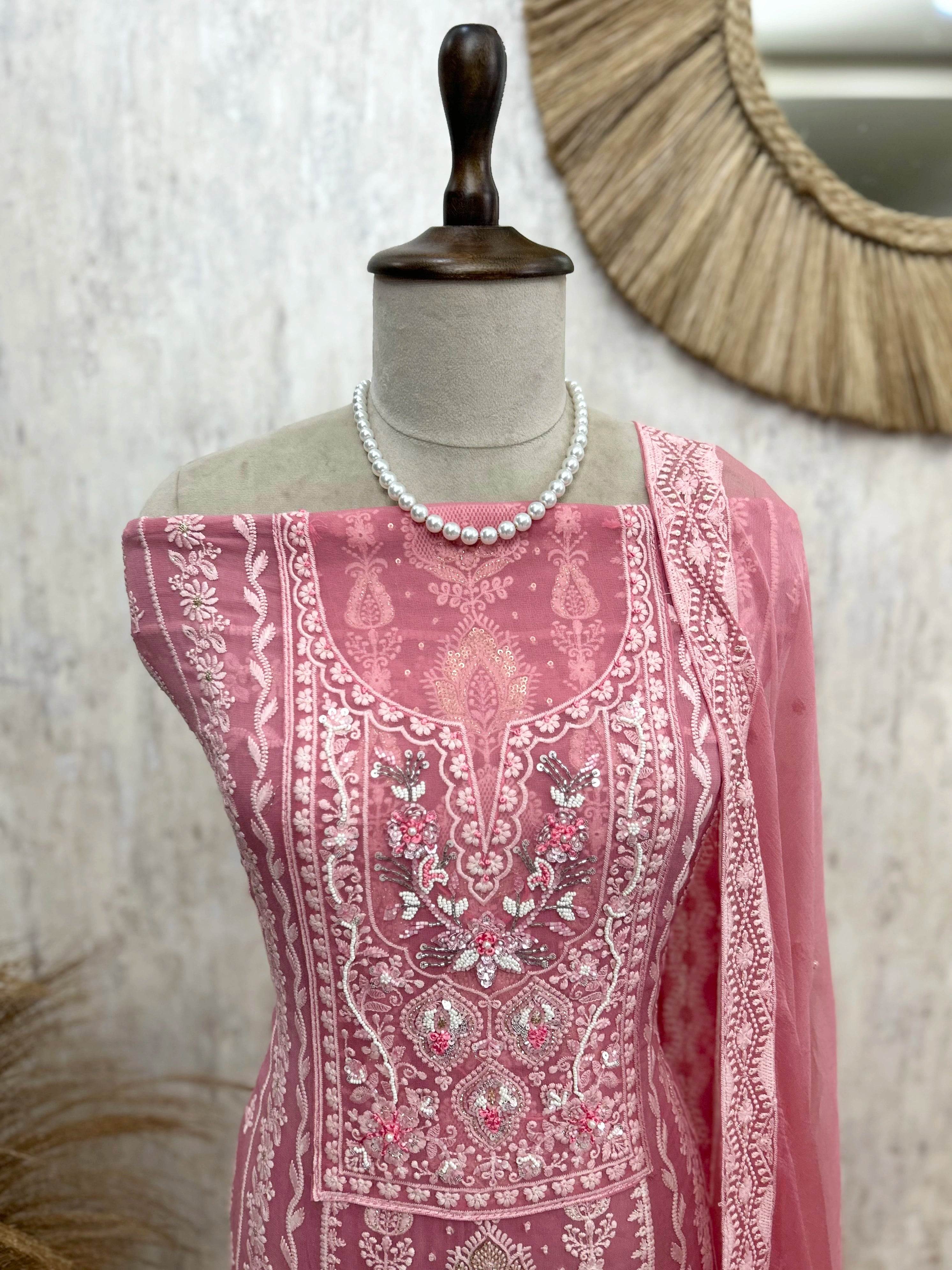 Lucknowi Style Georgette Unstitched Suit Set