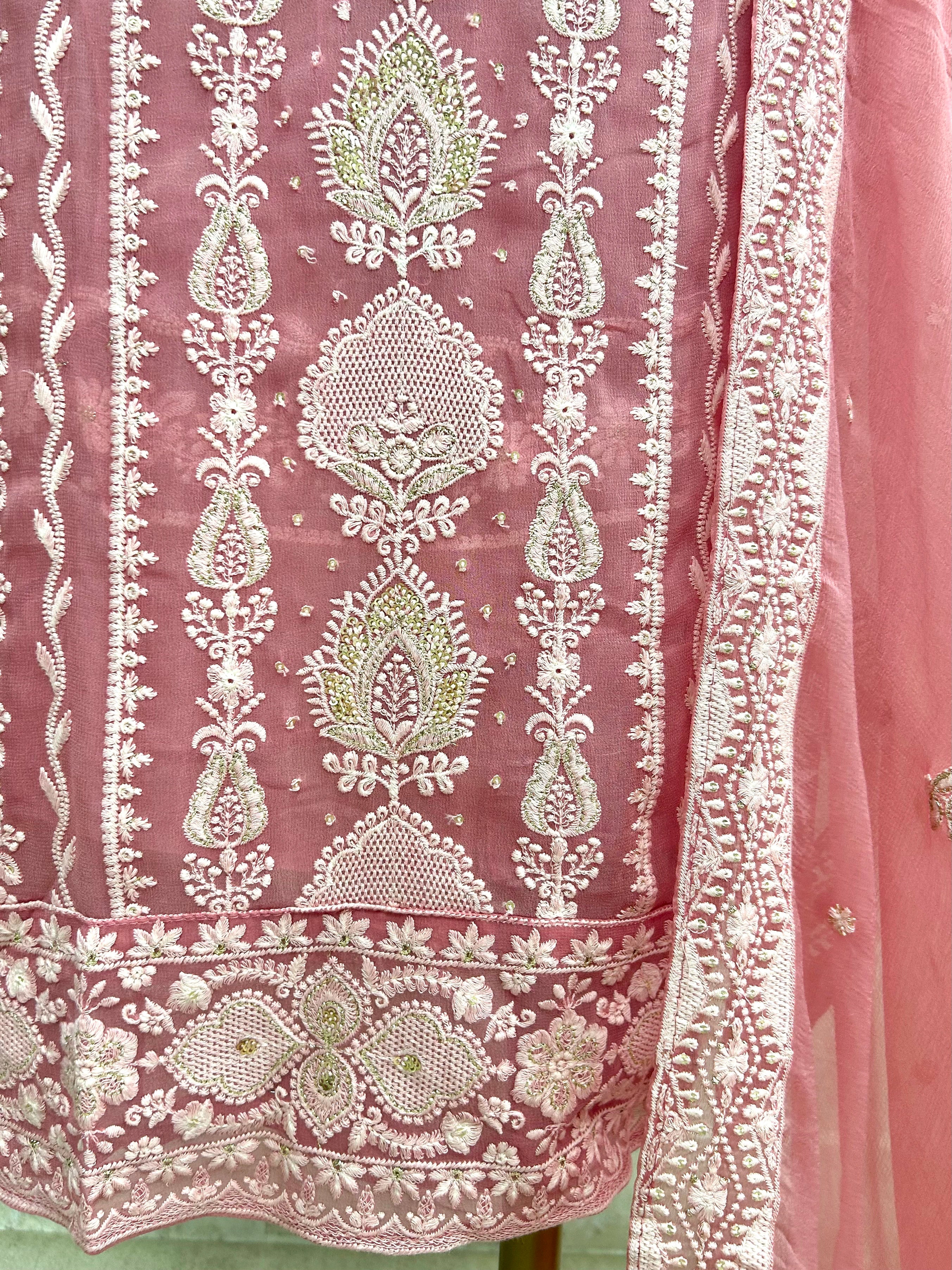 Lucknowi Style Georgette Unstitched Suit Set