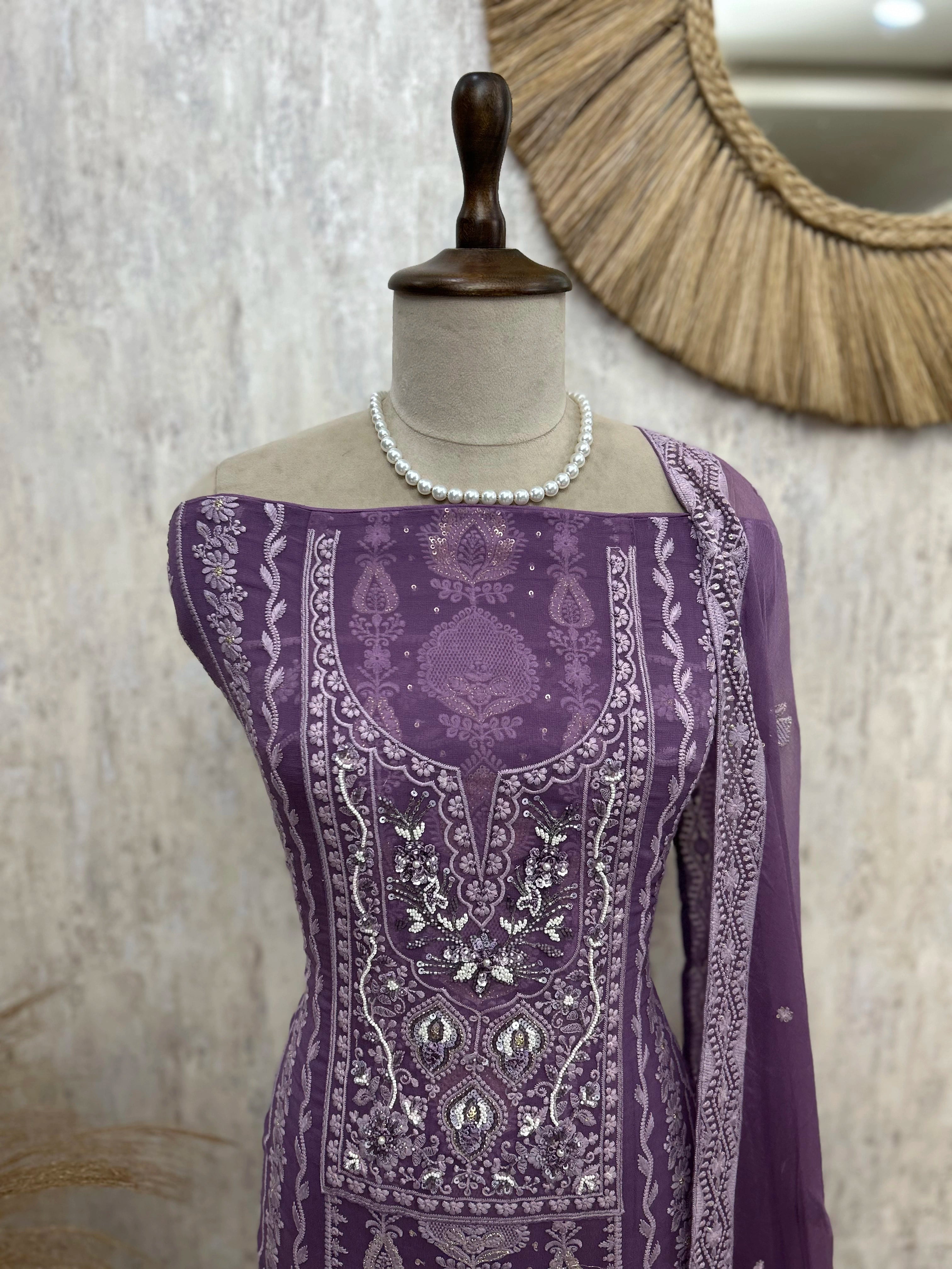 Lucknowi Style Georgette Unstitched Suit Set