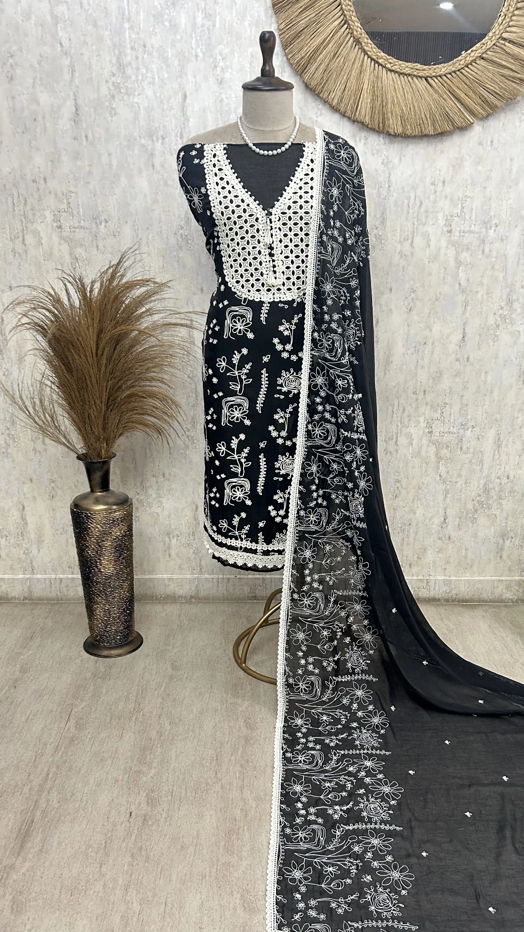 Midnight Lace Charm Unstitched Suit