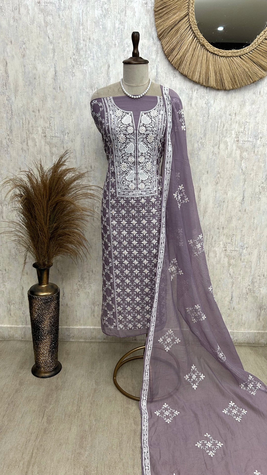 Mul Chanderi Embroidered Unstitched Suit Set