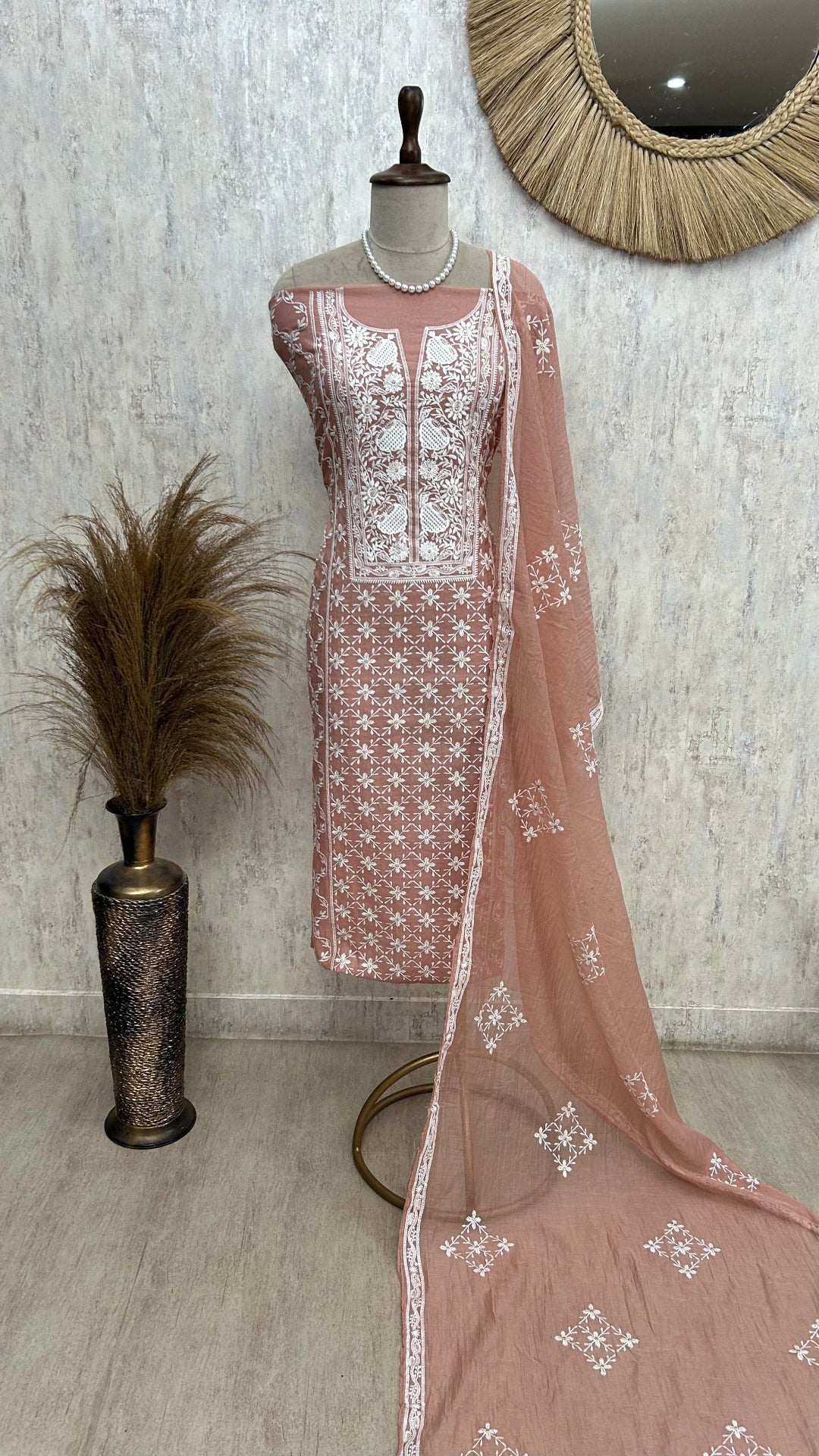 Mul Chanderi Embroidered Unstitched Suit Set