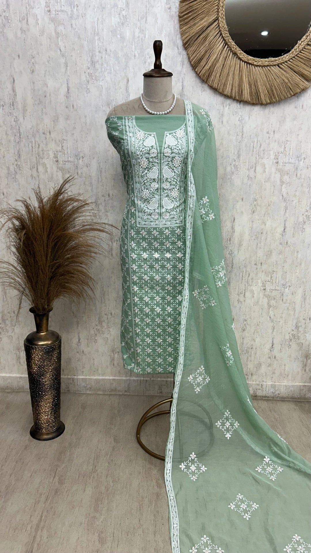 Mul Chanderi Embroidered Unstitched Suit Set