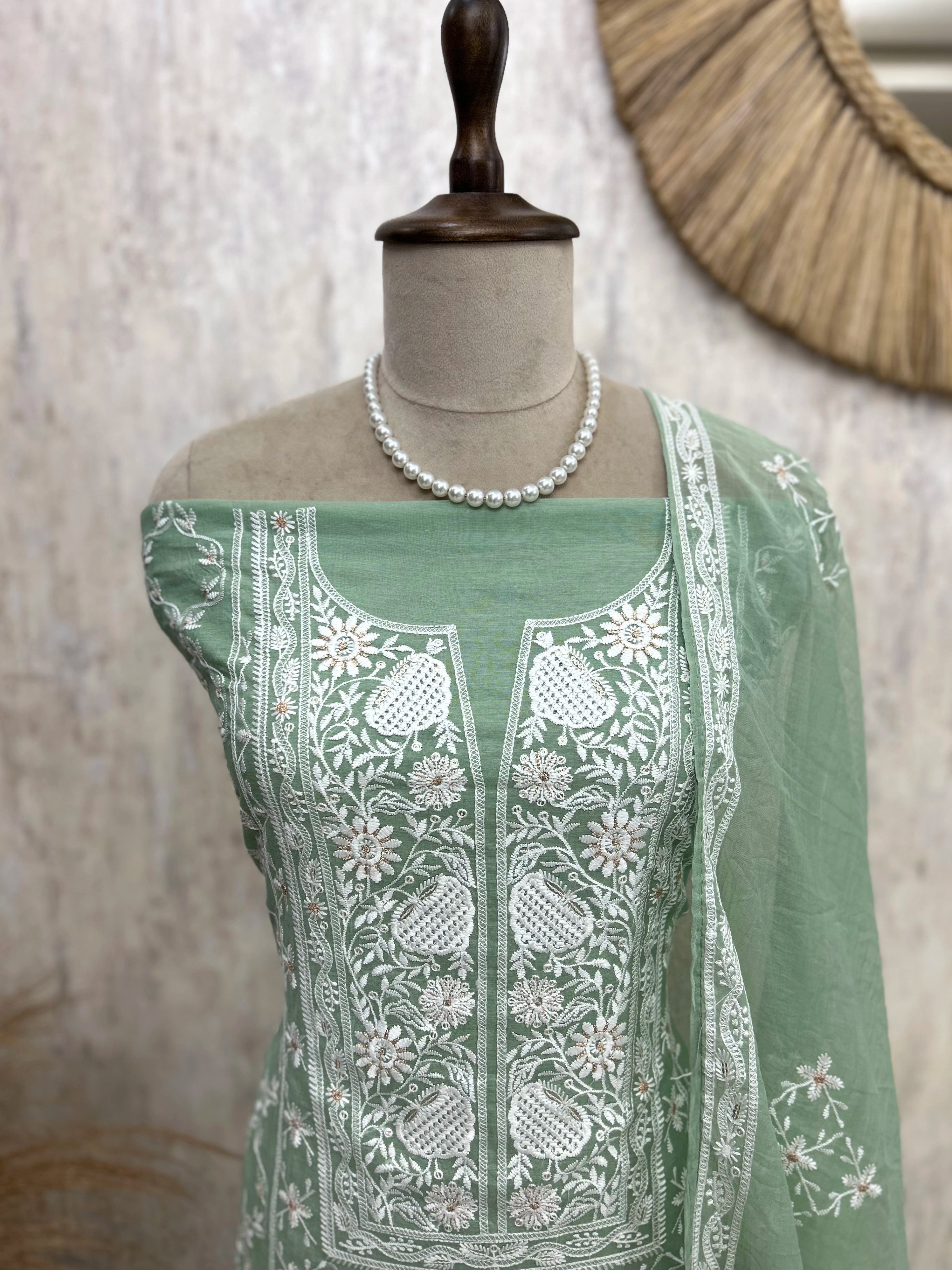 Mul Chanderi Embroidered Unstitched Suit Set