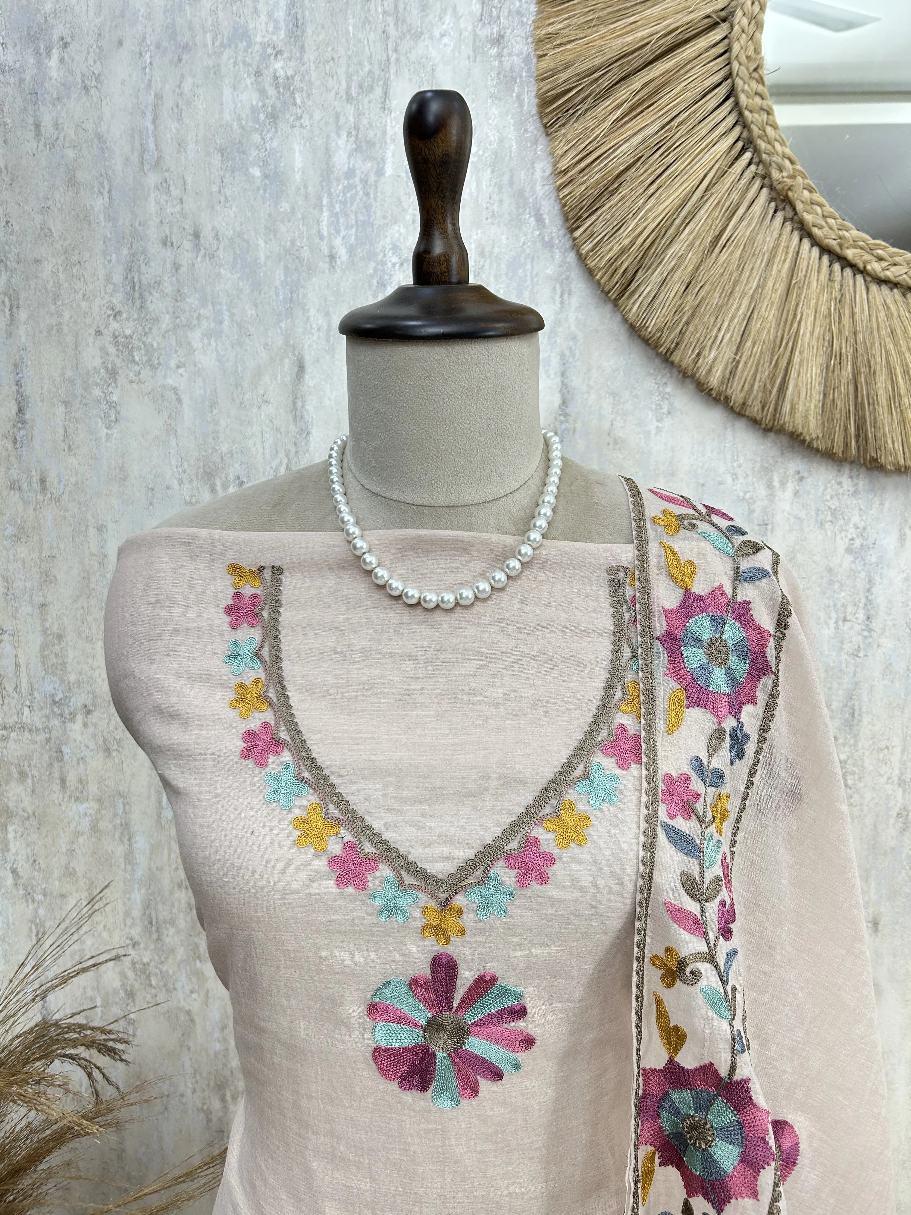 Soft Blossom Embroidery Unstitched Suit