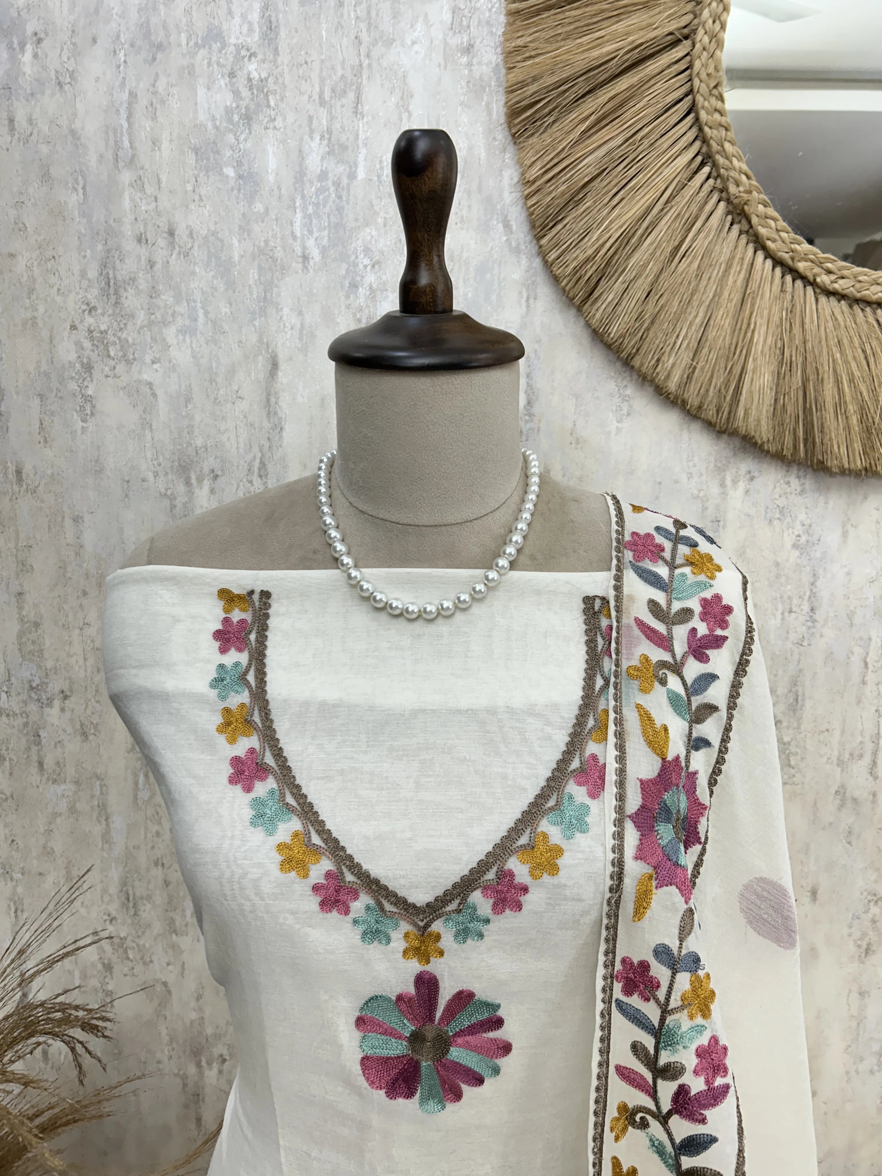 Soft Blossom Embroidery Unstitched Suit