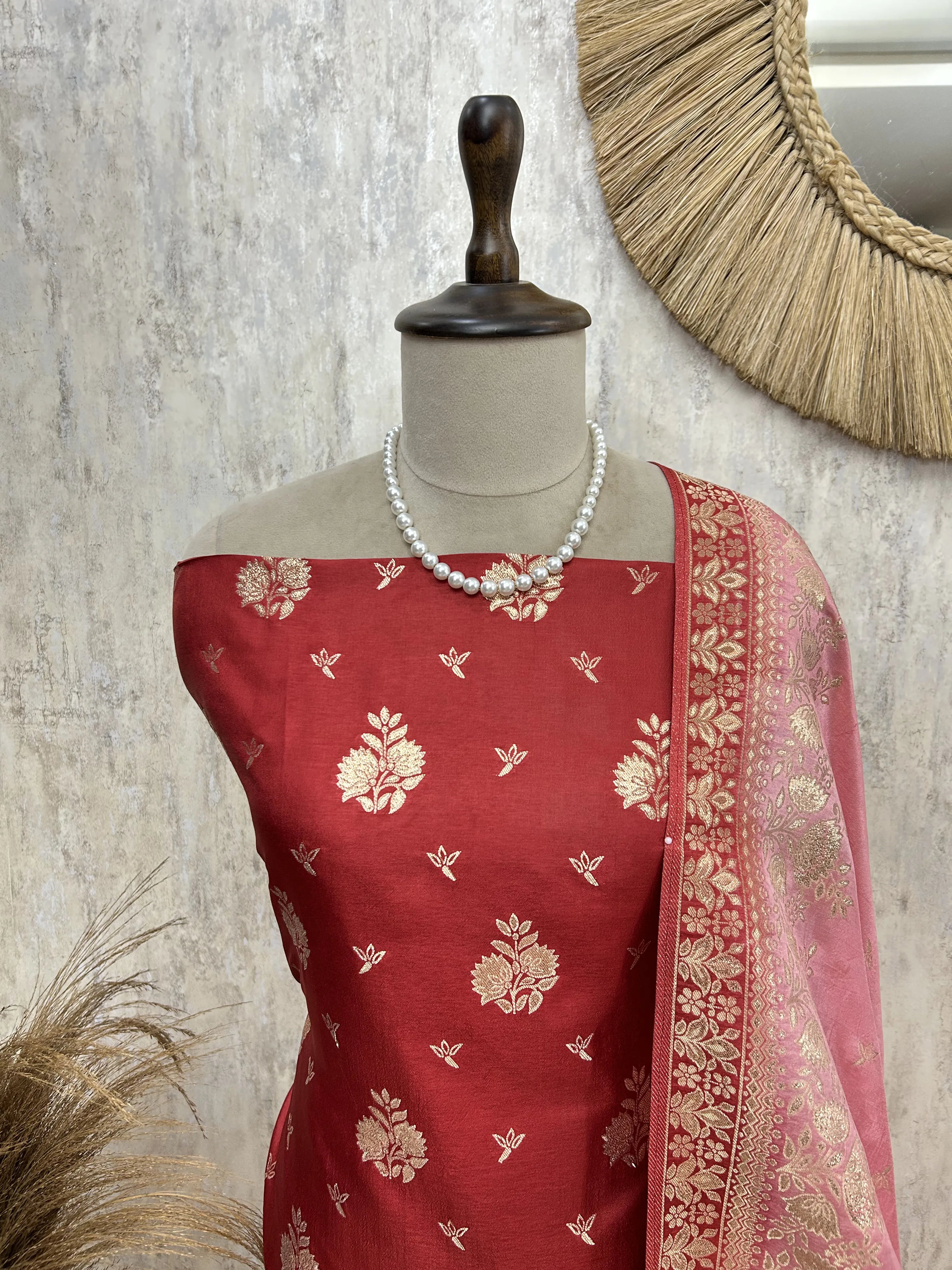 Banarasi Silk Unstitched Suit Set