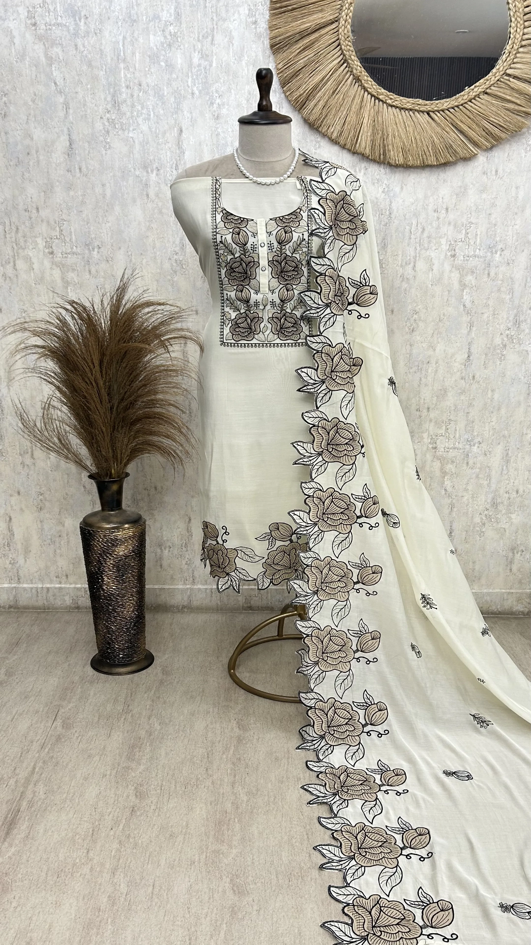 Royal Ivory Bloom Unstitched Suit