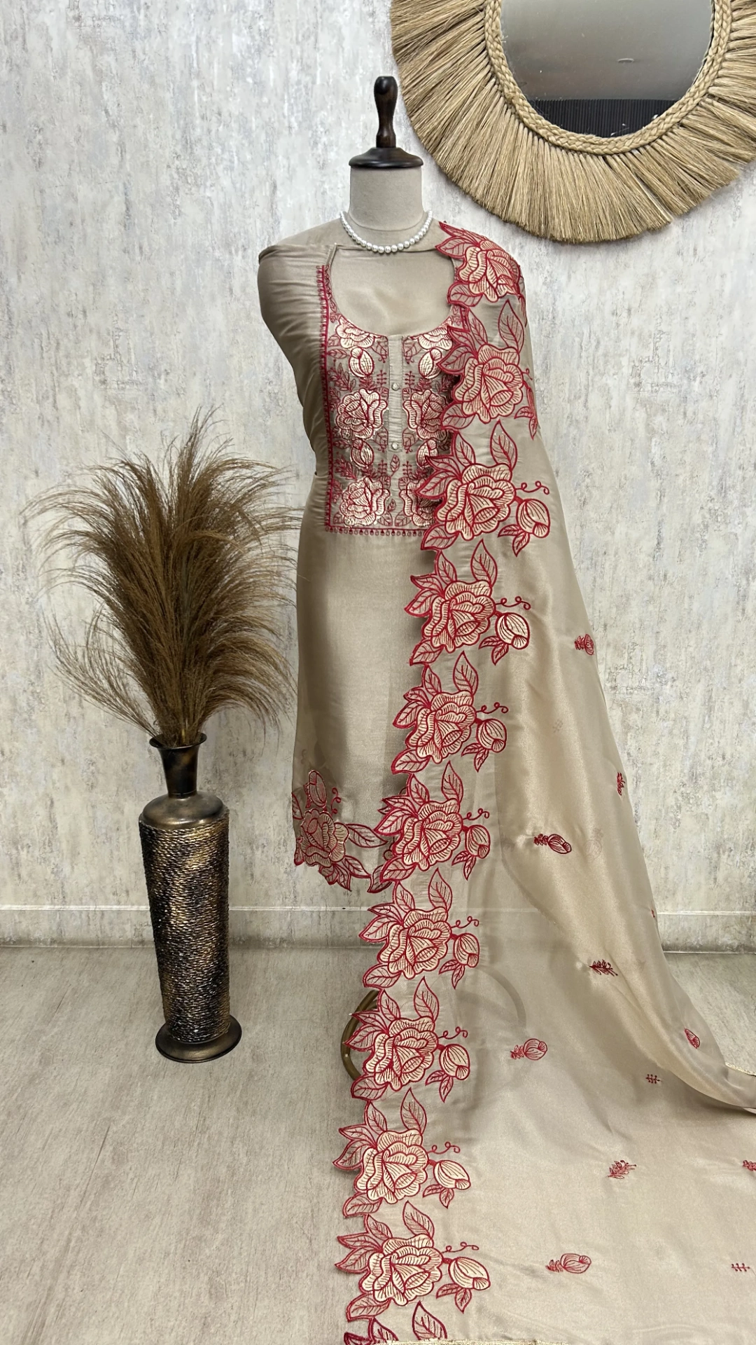 Graceful glass organza unstitched suit