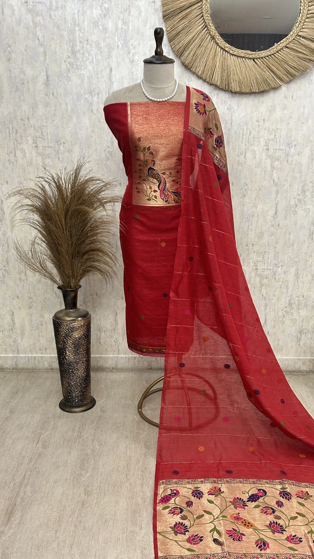 Peacock Grace Drape Unstitched Suit