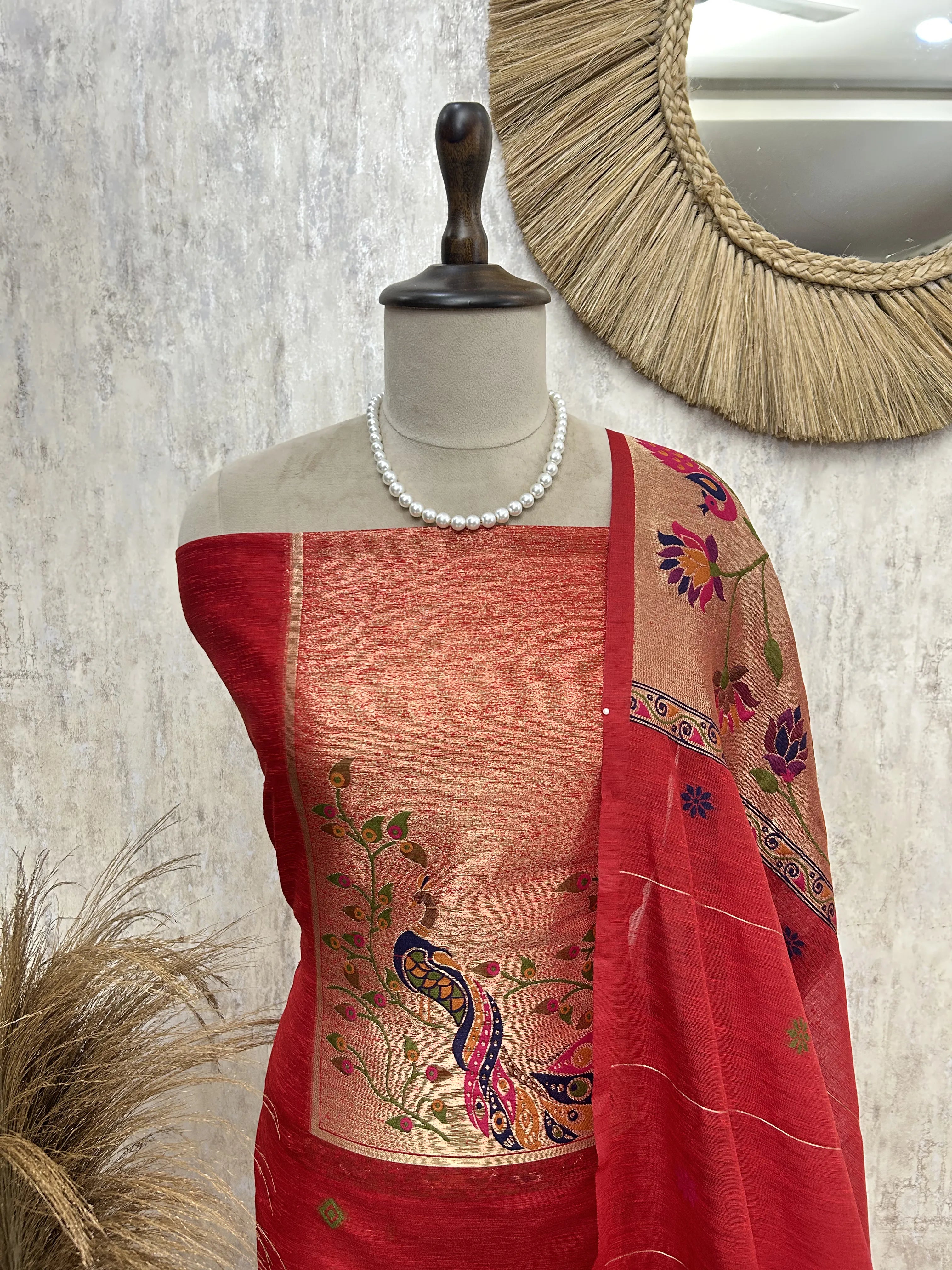 Peacock Grace Drape Unstitched Suit