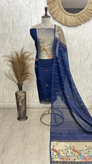 Peacock Grace Drape Unstitched Suit