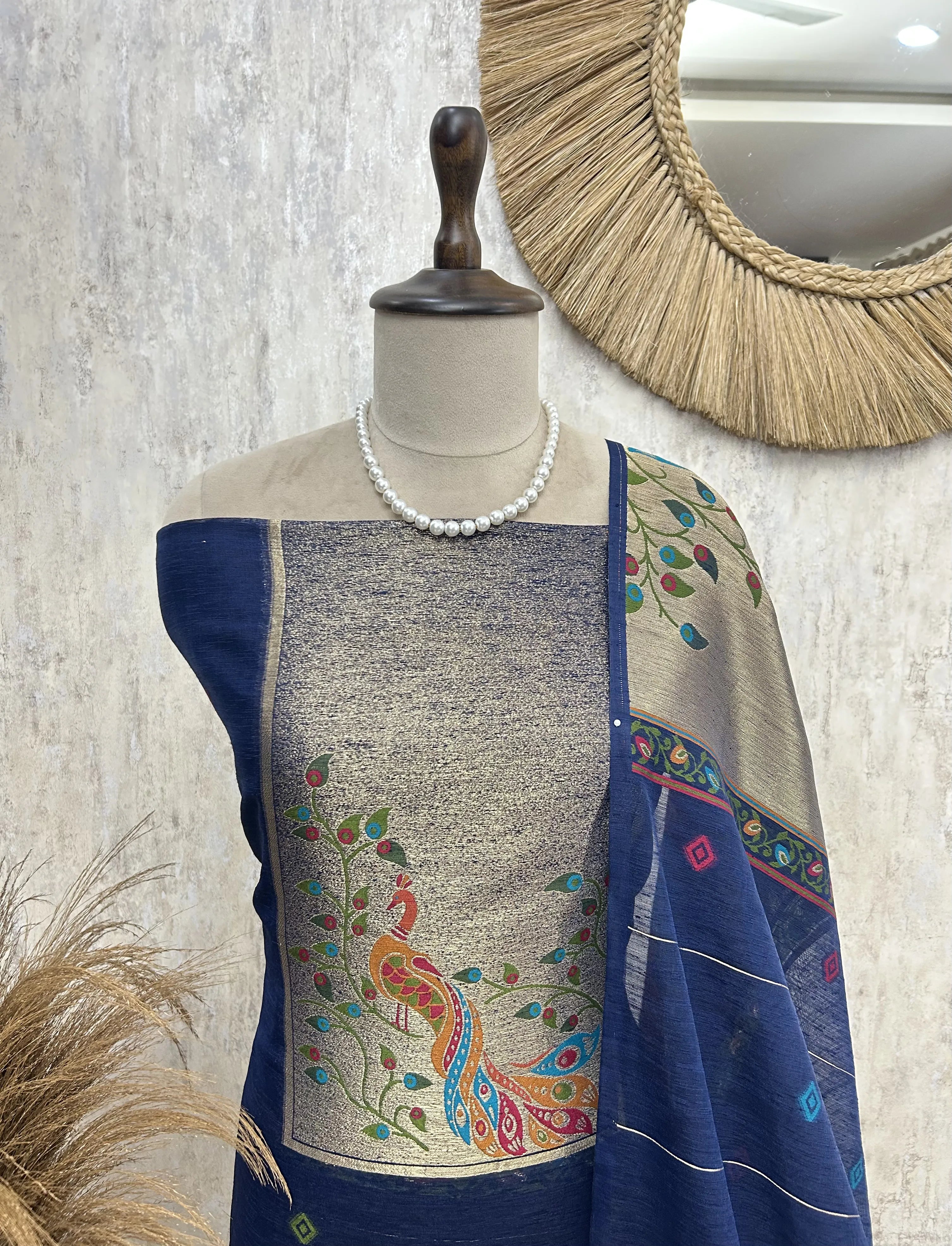 Peacock Grace Drape Unstitched Suit