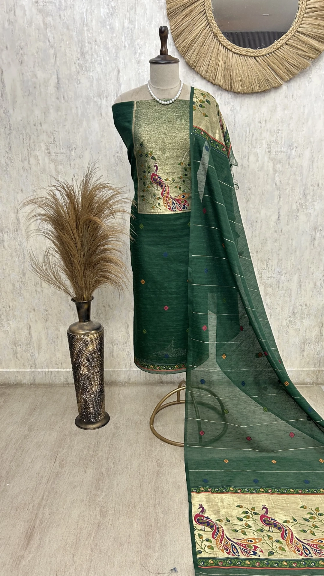 Peacock Grace Drape Unstitched Suit