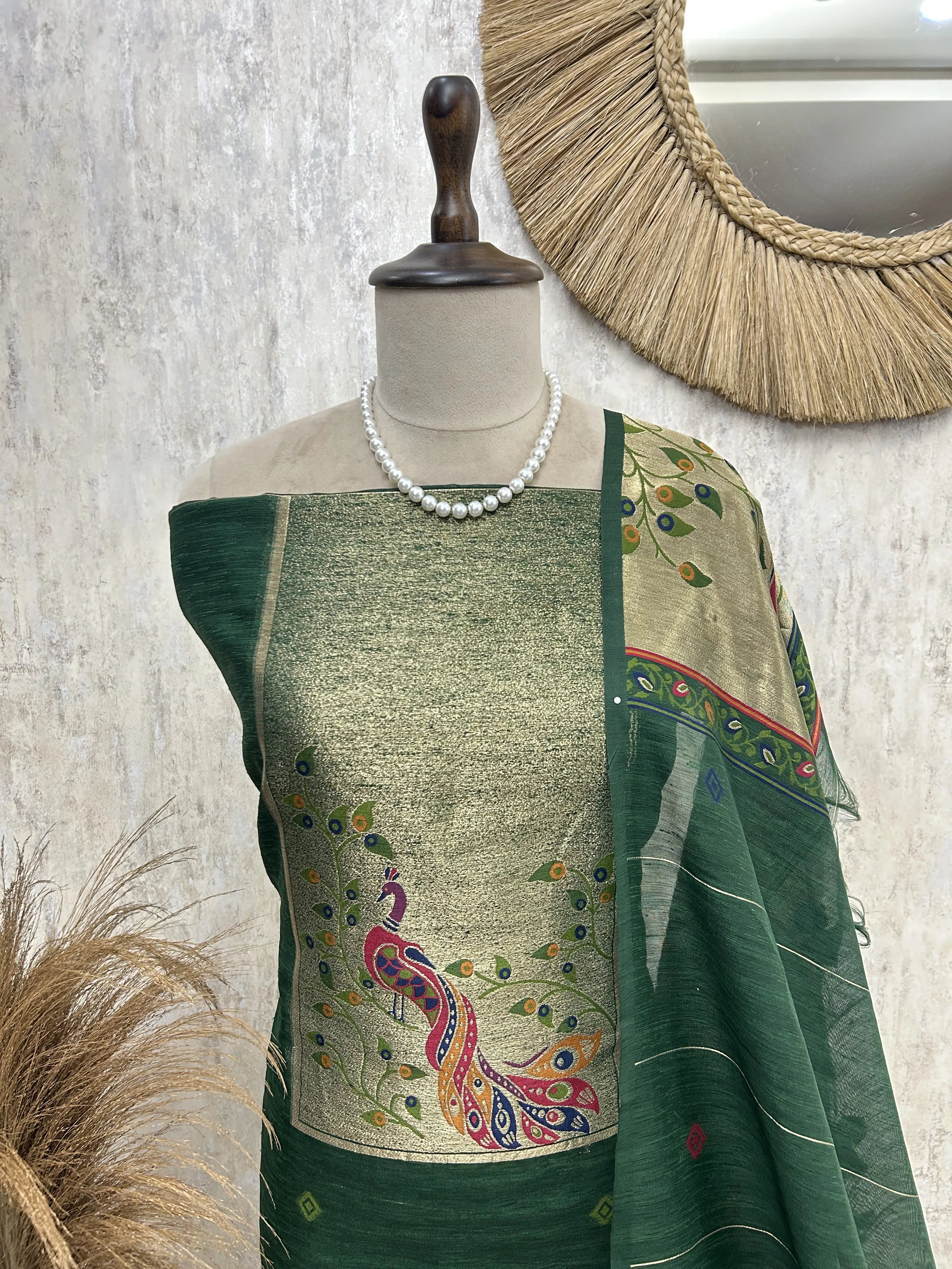 Peacock Grace Drape Unstitched Suit