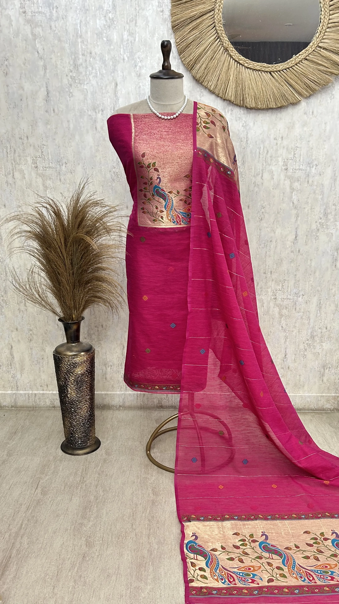 Peacock Grace Drape Unstitched Suit