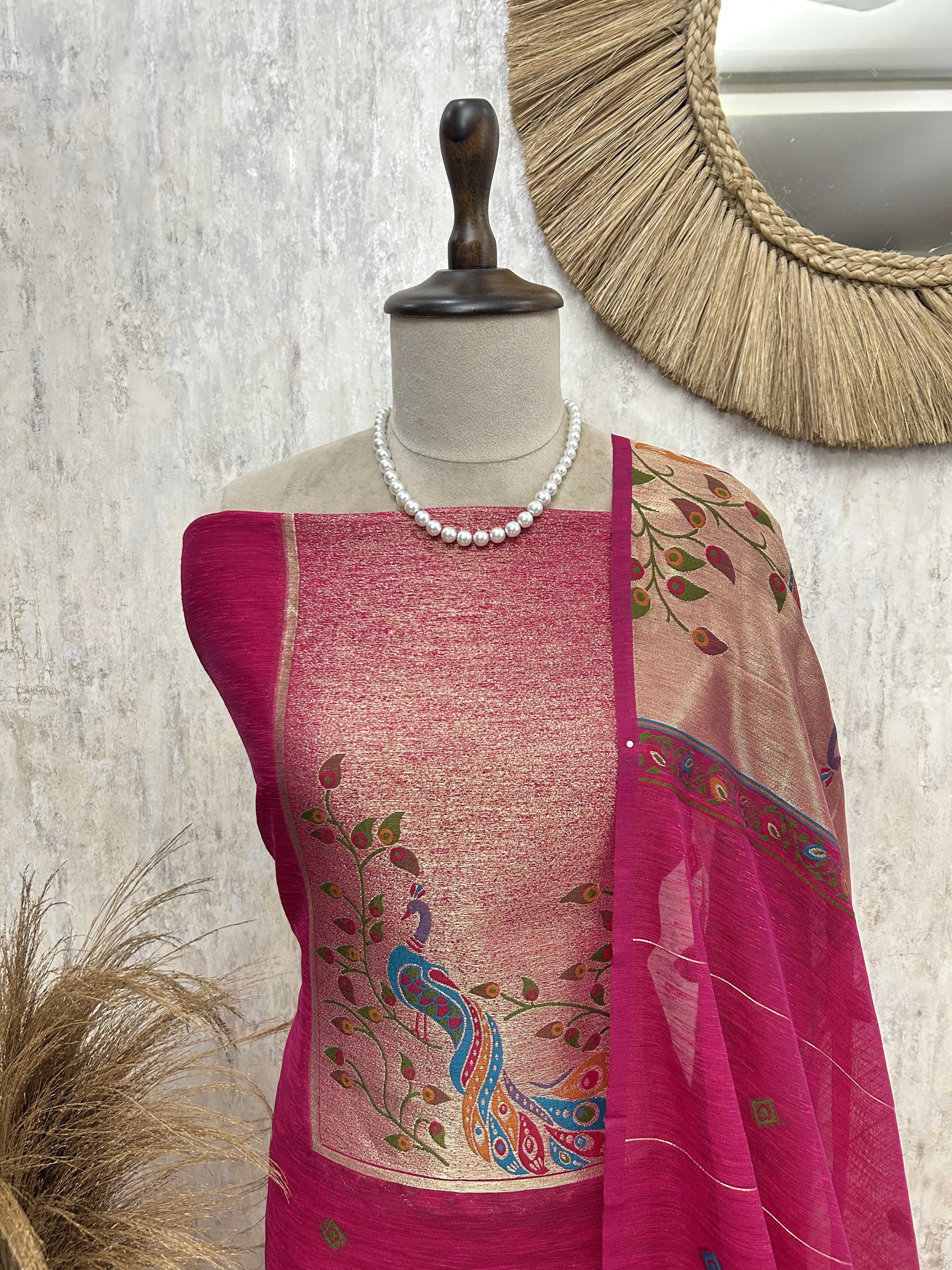 Peacock Grace Drape Unstitched Suit