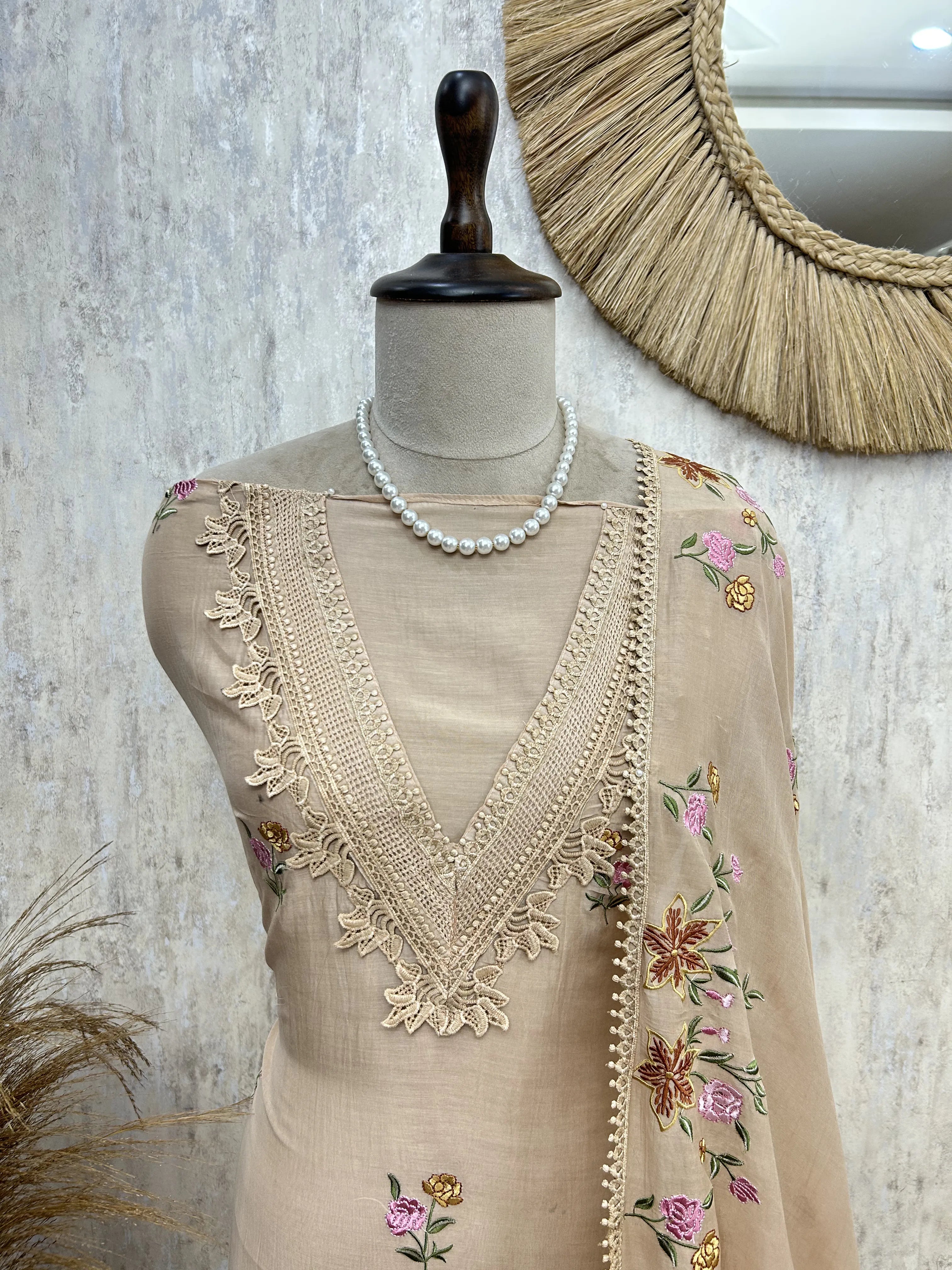 Elegant Floral Drape Unstitched Suit