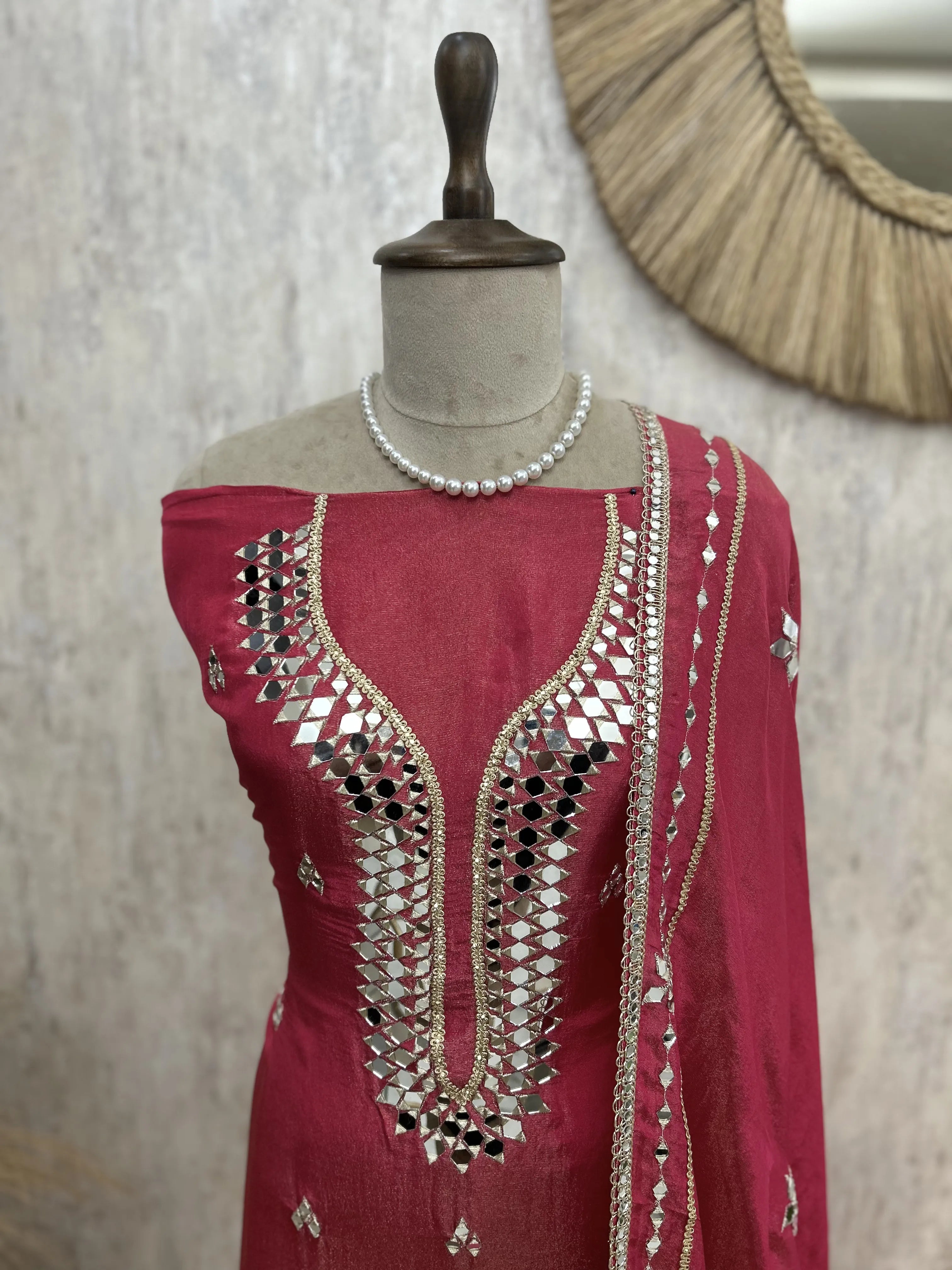 Tissue Unstitched Suit Set With Mirror Work