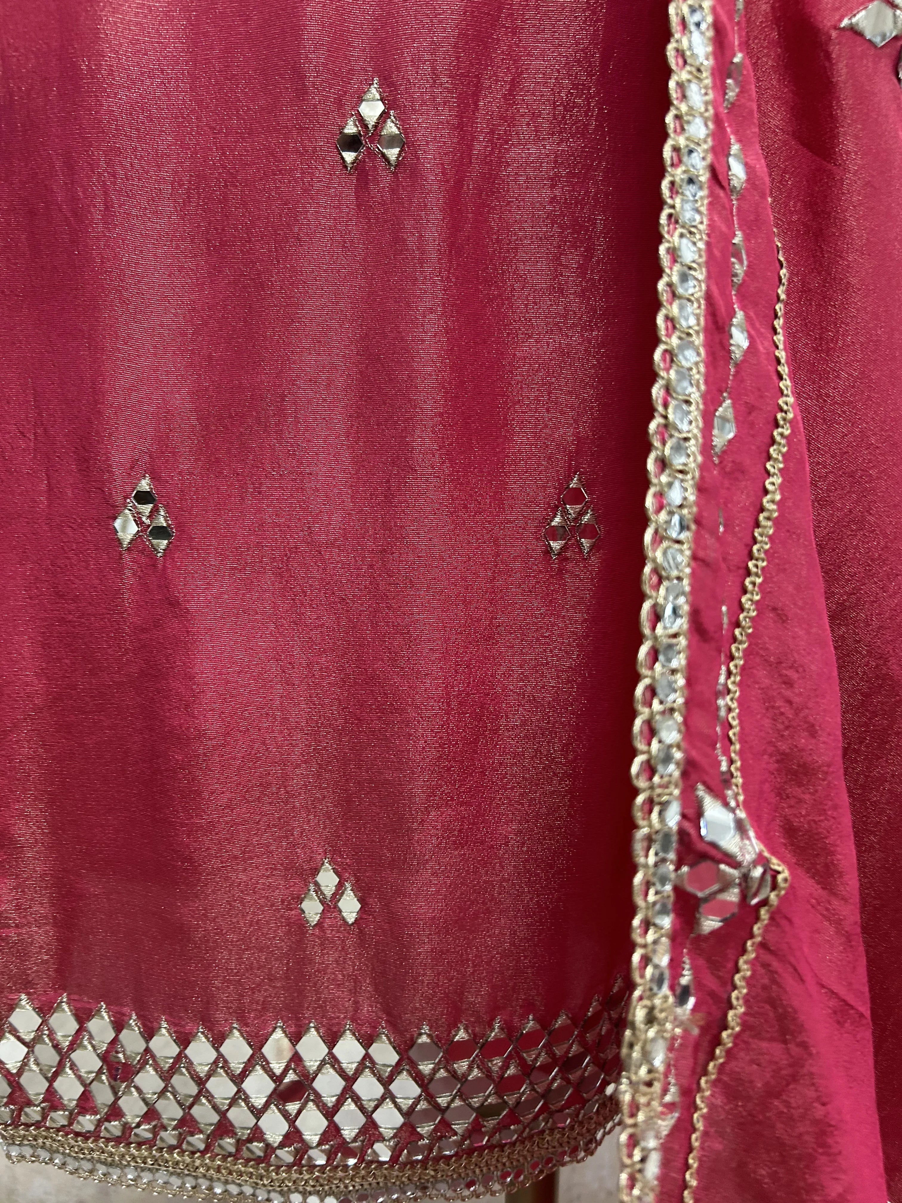 Tissue Unstitched Suit Set With Mirror Work