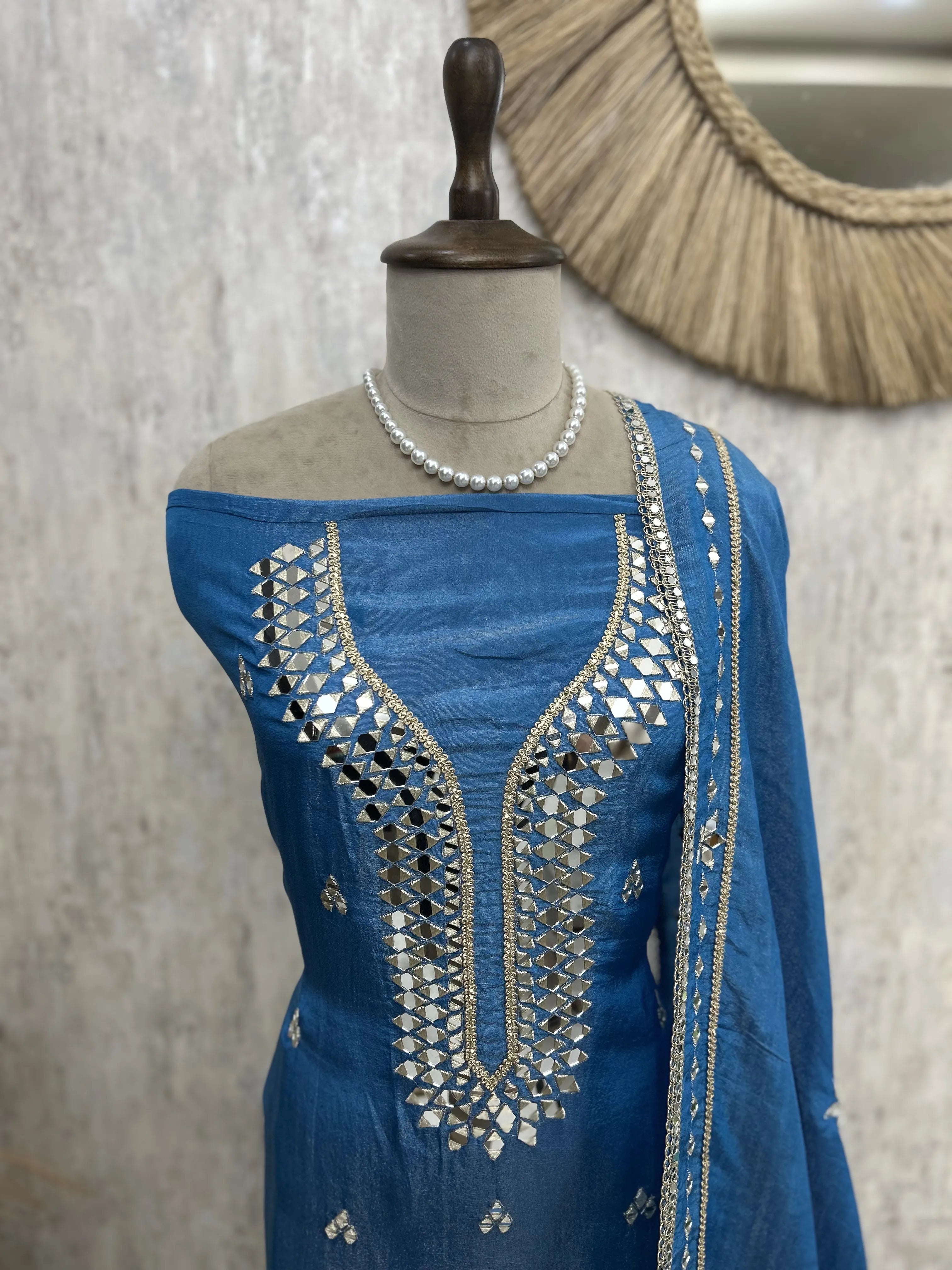 Tissue Unstitched Suit Set With Mirror Work