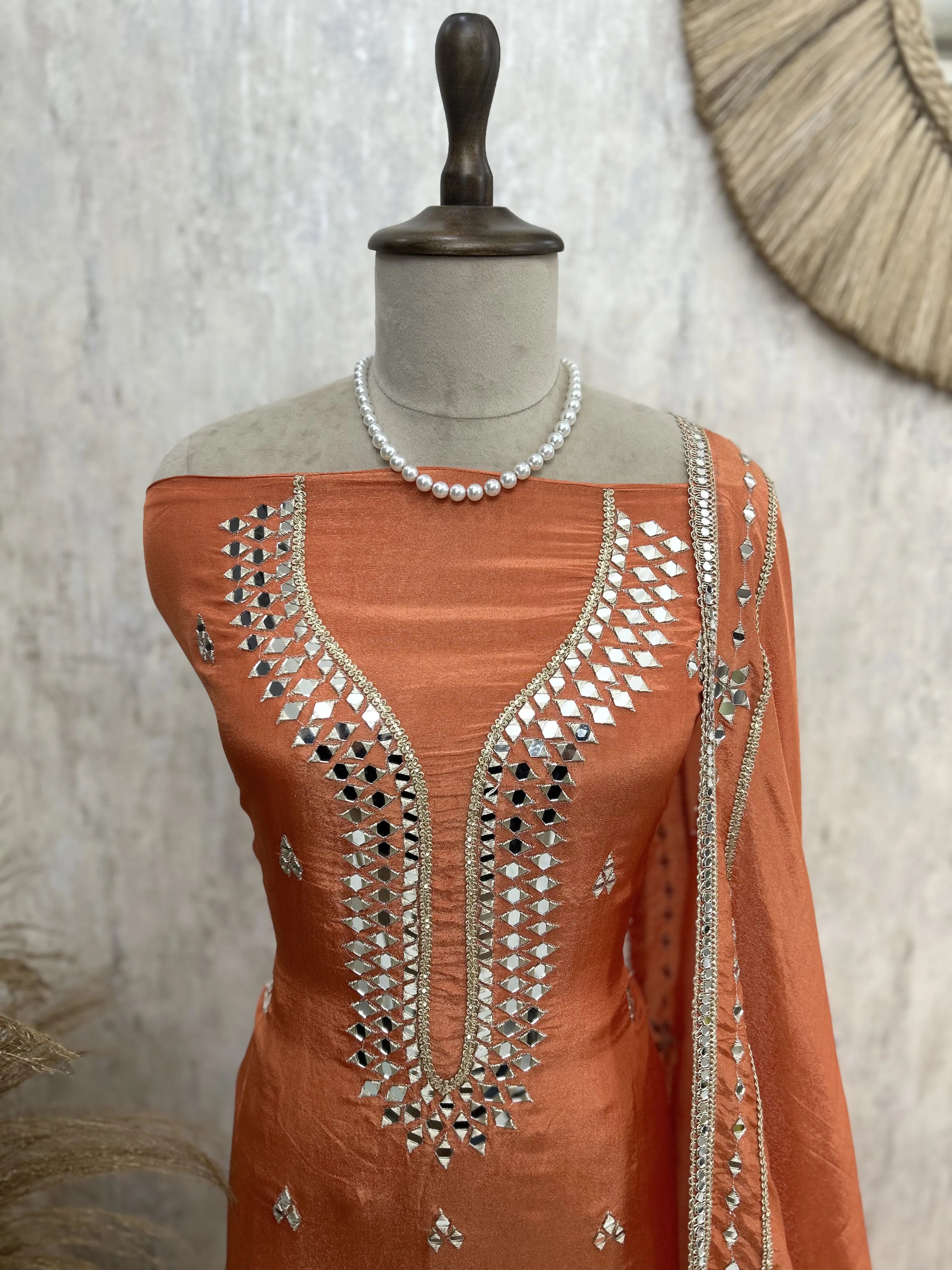 Tissue Unstitched Suit Set With Mirror Work