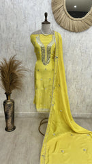 Tissue Unstitched Suit Set With Mirror Work