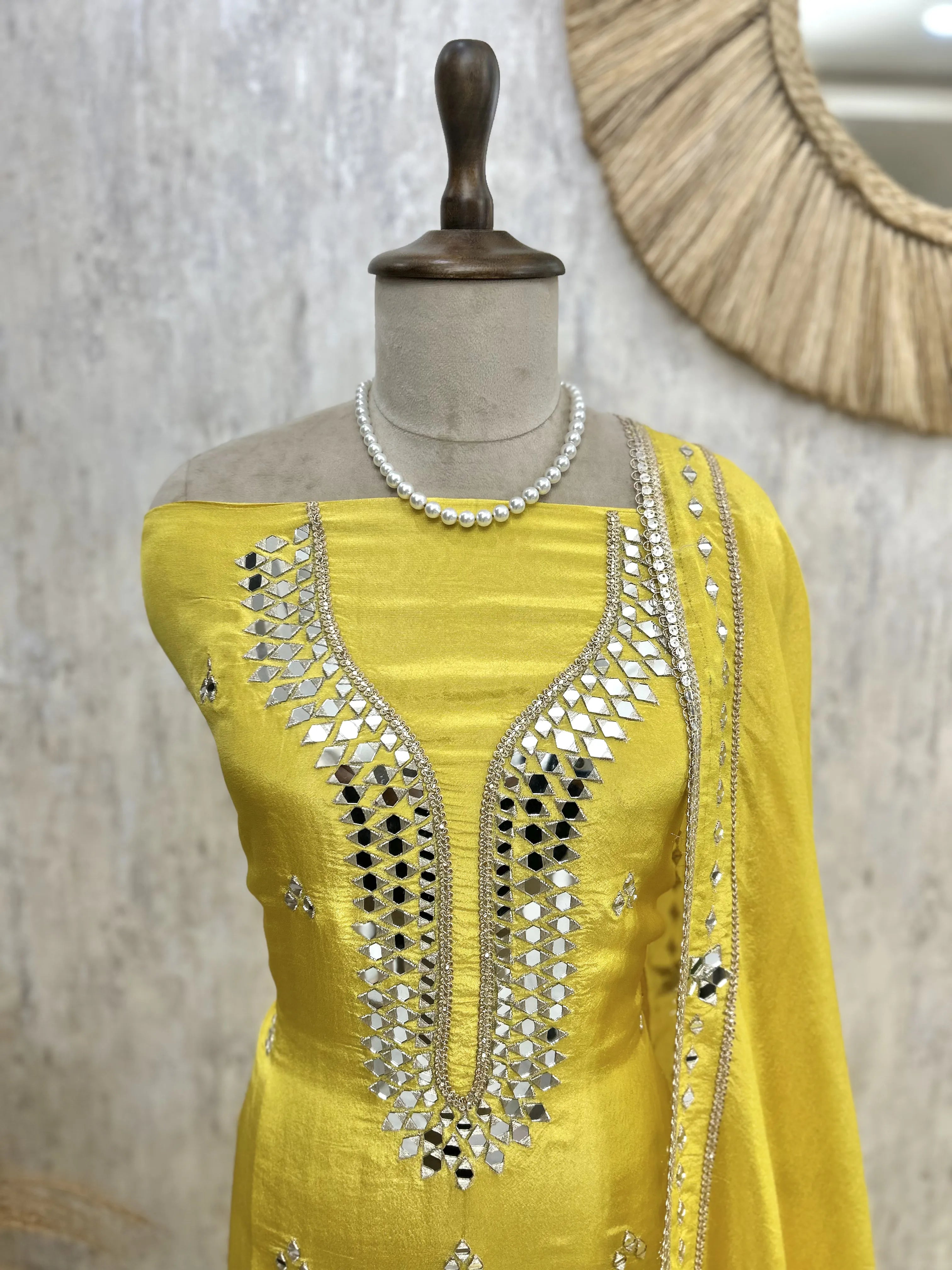 Tissue Unstitched Suit Set With Mirror Work