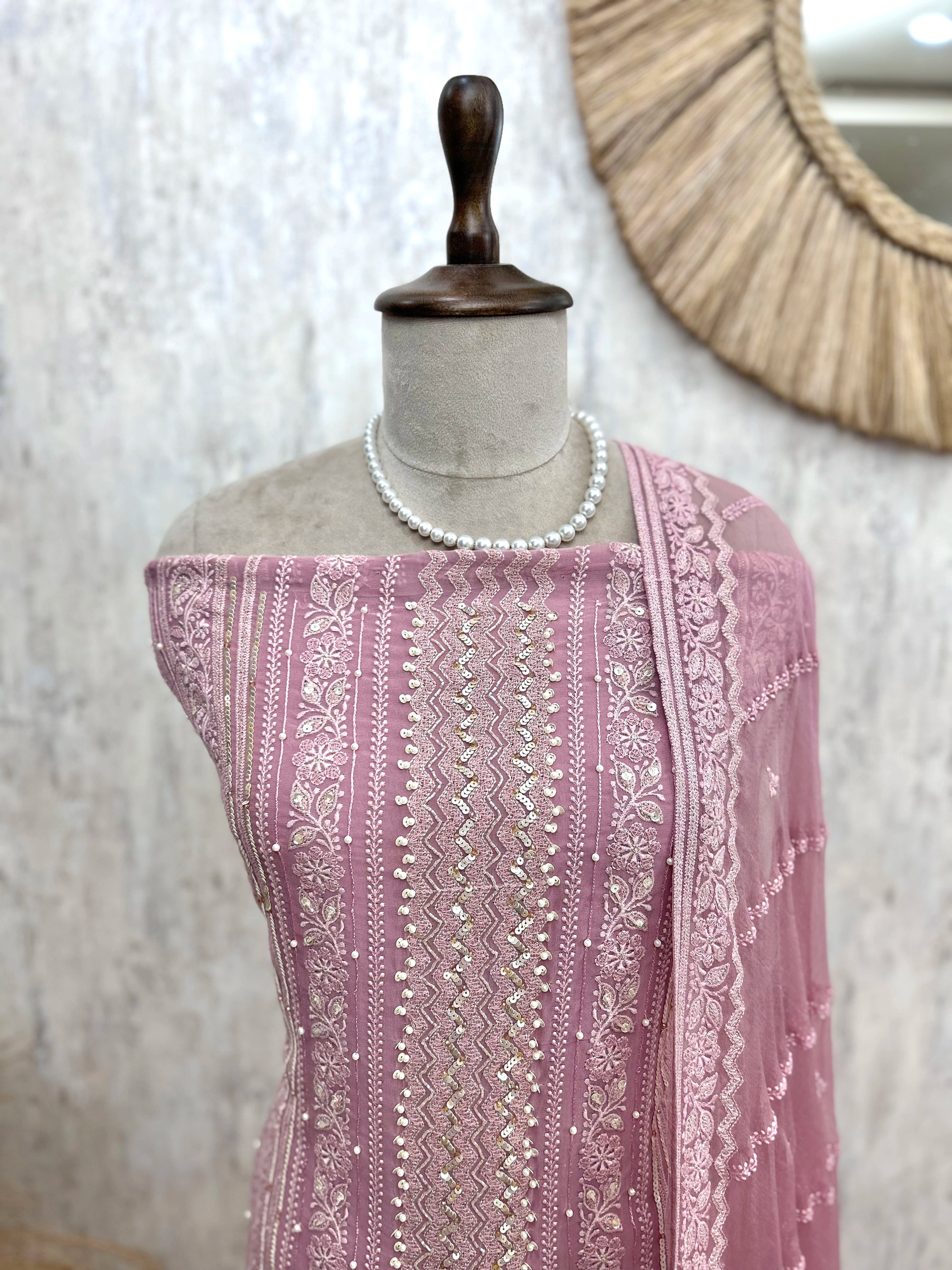 Lucknowi Chikankari On Georgette Unstitched Stitched