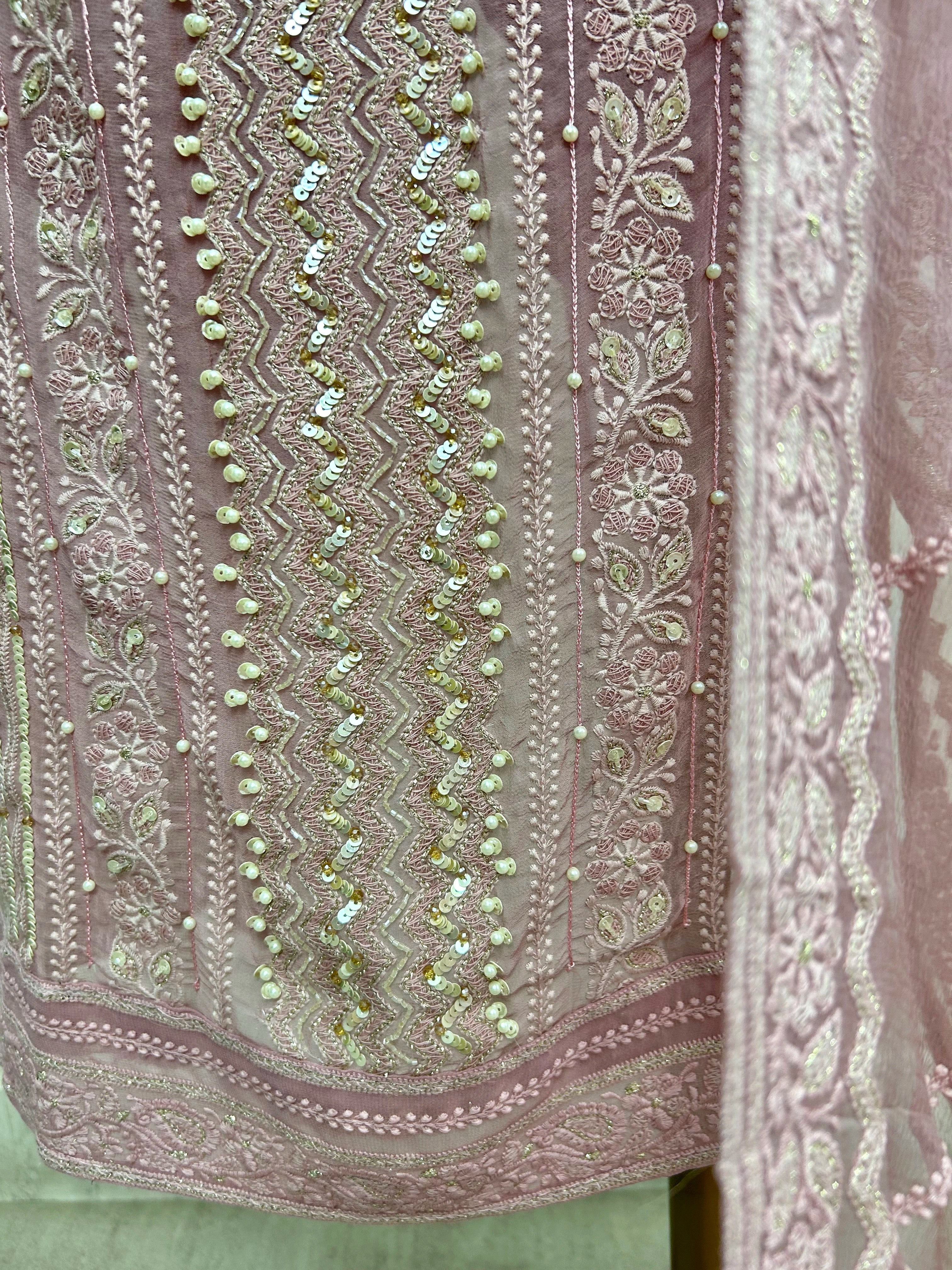 Lucknowi Chikankari On Georgette Unstitched Stitched