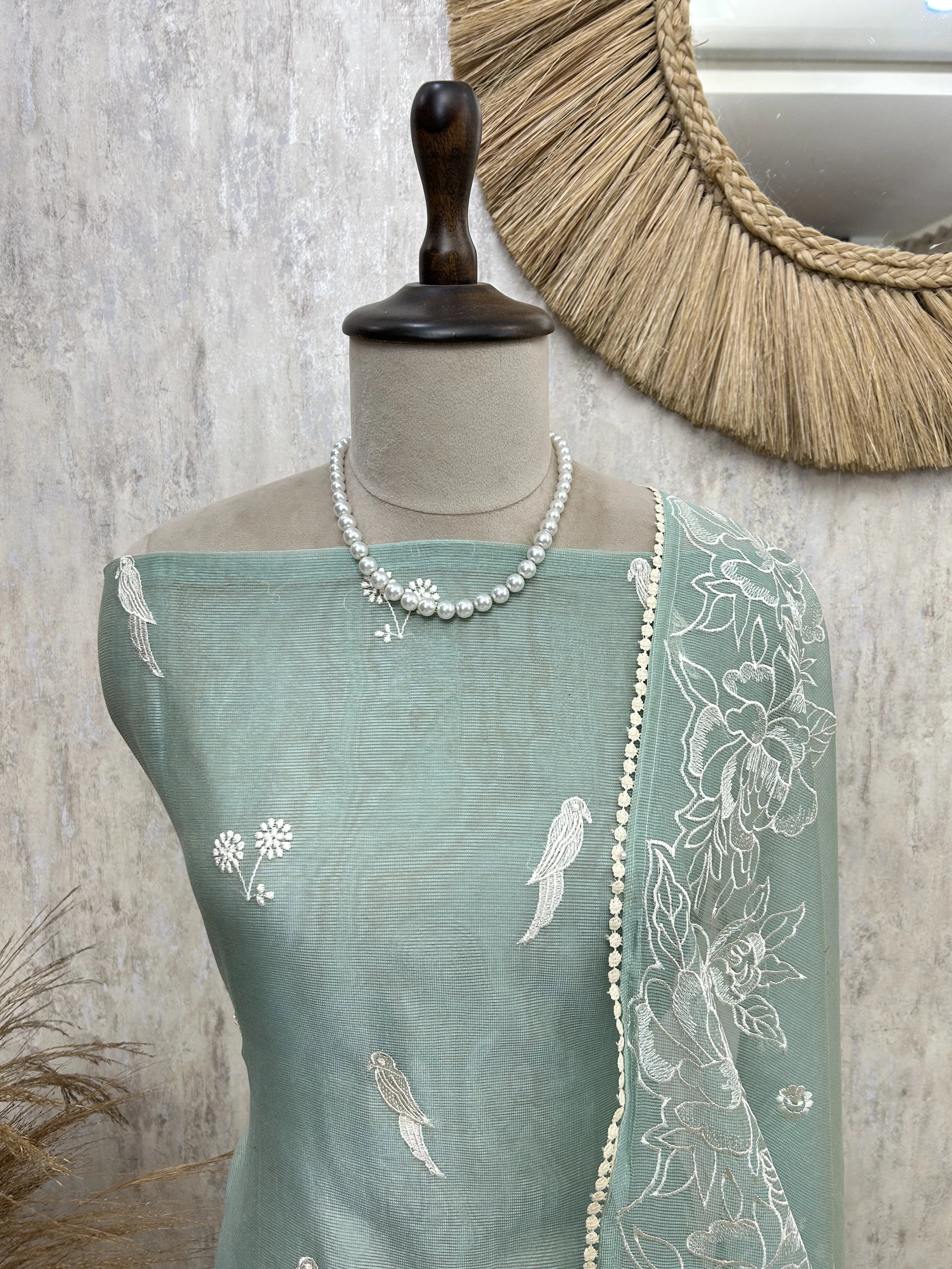 Mint Embroidered Charm Unstitched Suit