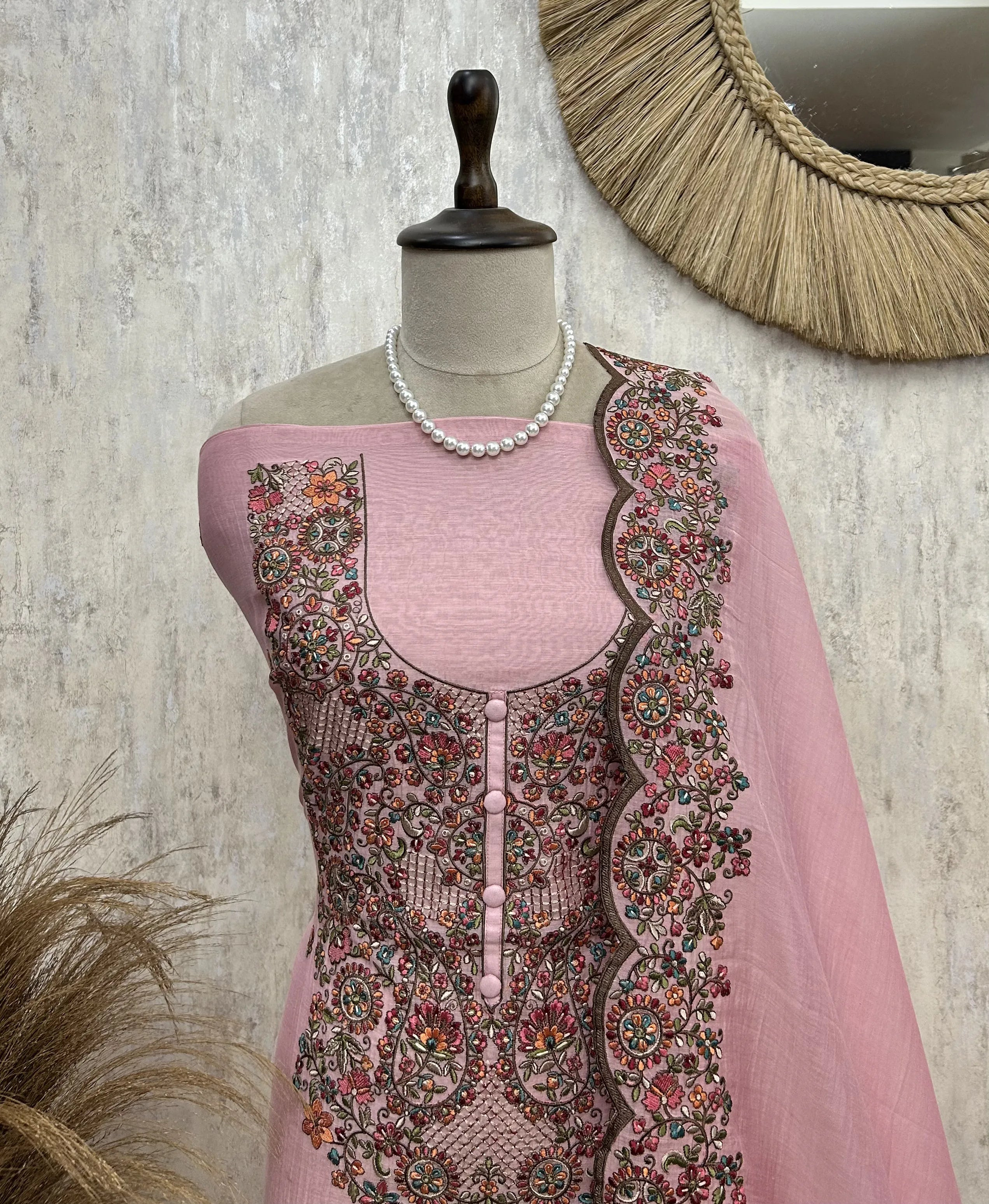 Blush Floral Elegance Unstitched Suit