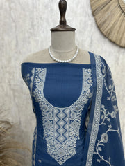 Jamdani  Linen Unstitched Suit Set Featuring Weaving